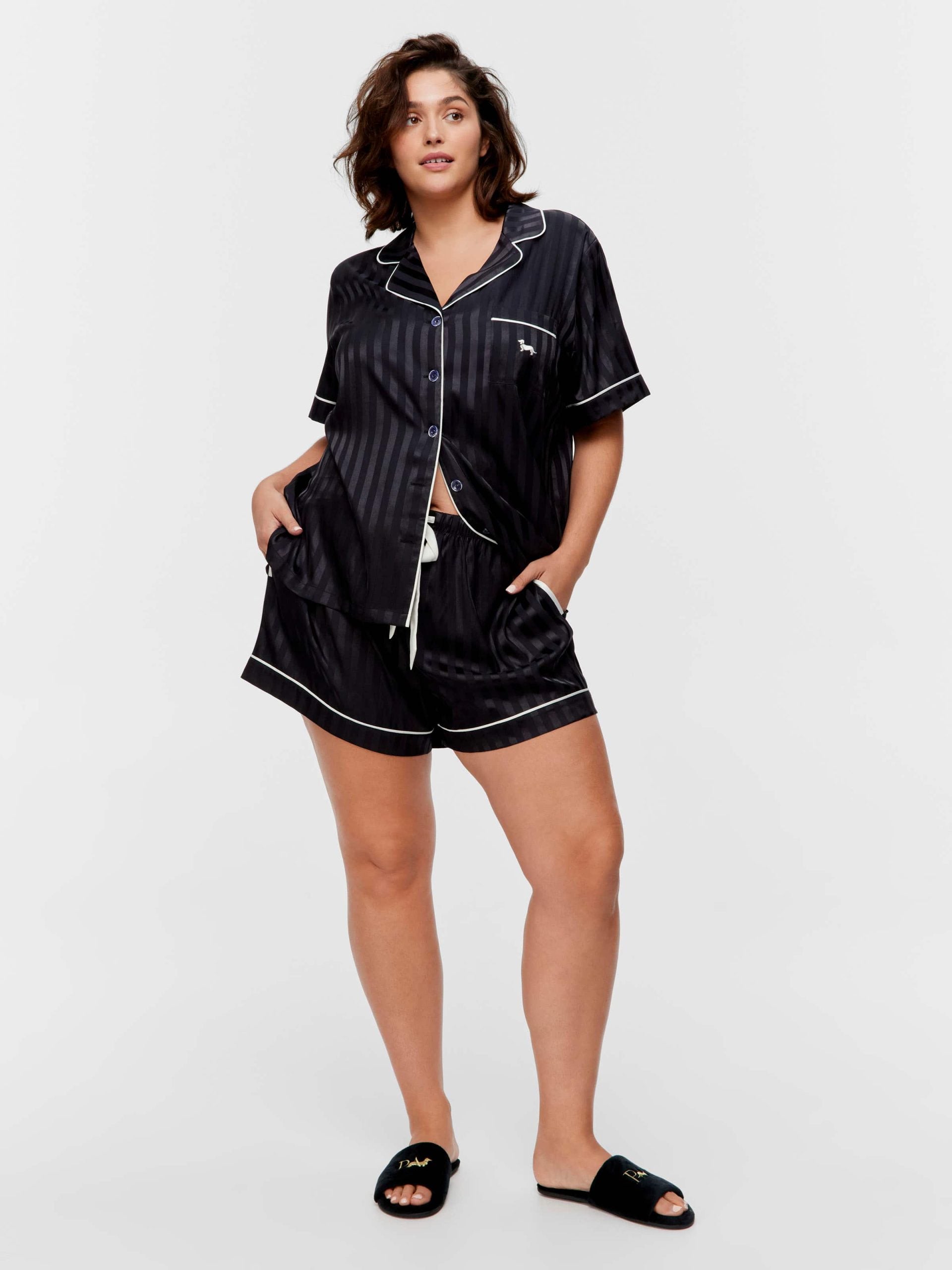 P.A. Plus Black Stripe Chic Satin Shortie Pj Set Black Stripe image 1