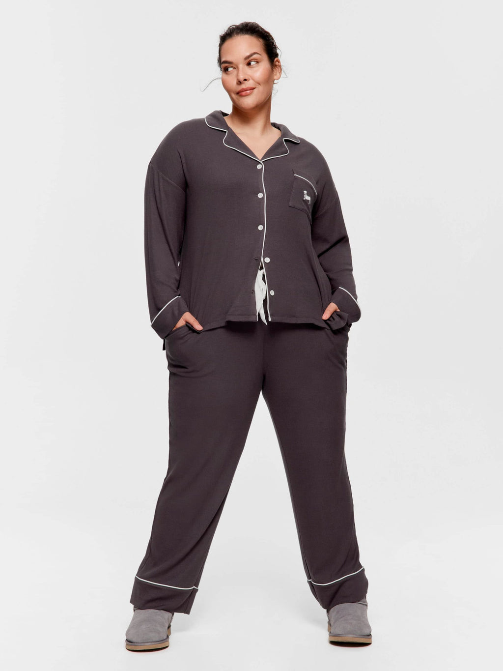 P.A. Plus Charcoal Bamboo Rib Long Pj Set Charcoal image 1