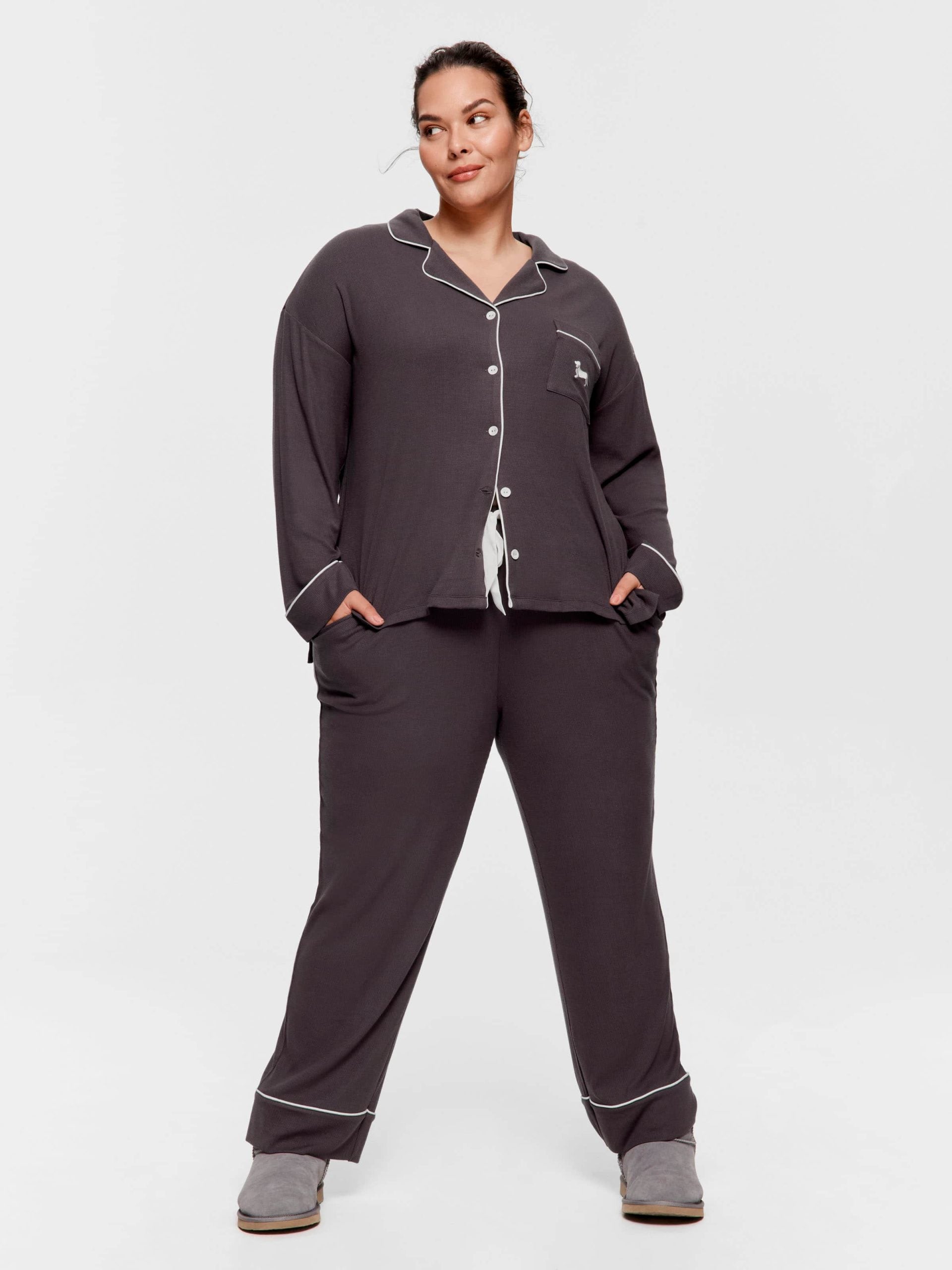 P.A. Plus Charcoal Bamboo Rib Long Pj Set Charcoal image 1