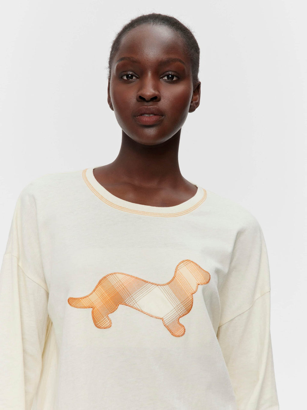 Contrast Penny Oversized Long Sleeve Top Oatmeal image 2