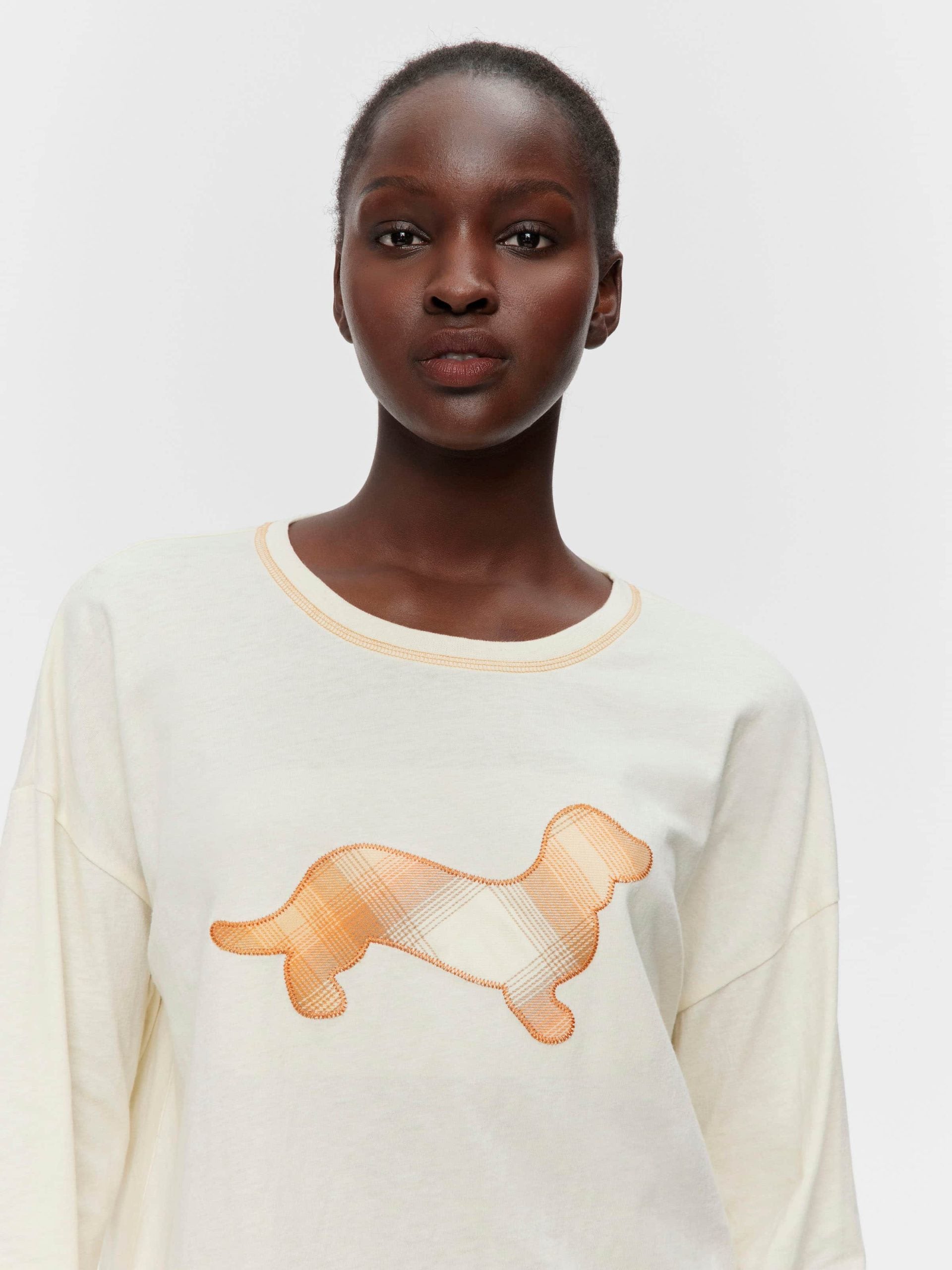 Contrast Penny Oversized Long Sleeve Top Oatmeal image 2