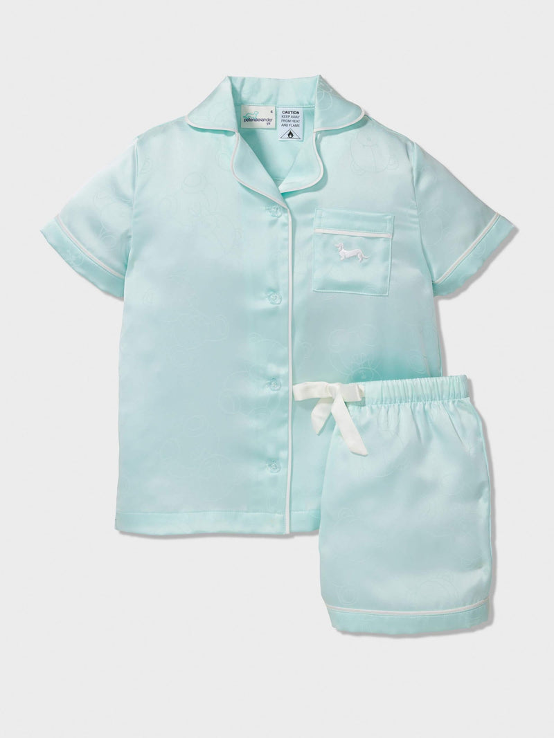 Jnr Girls Teddy Bear Satin Classic Shortie Pj Set mint image 0