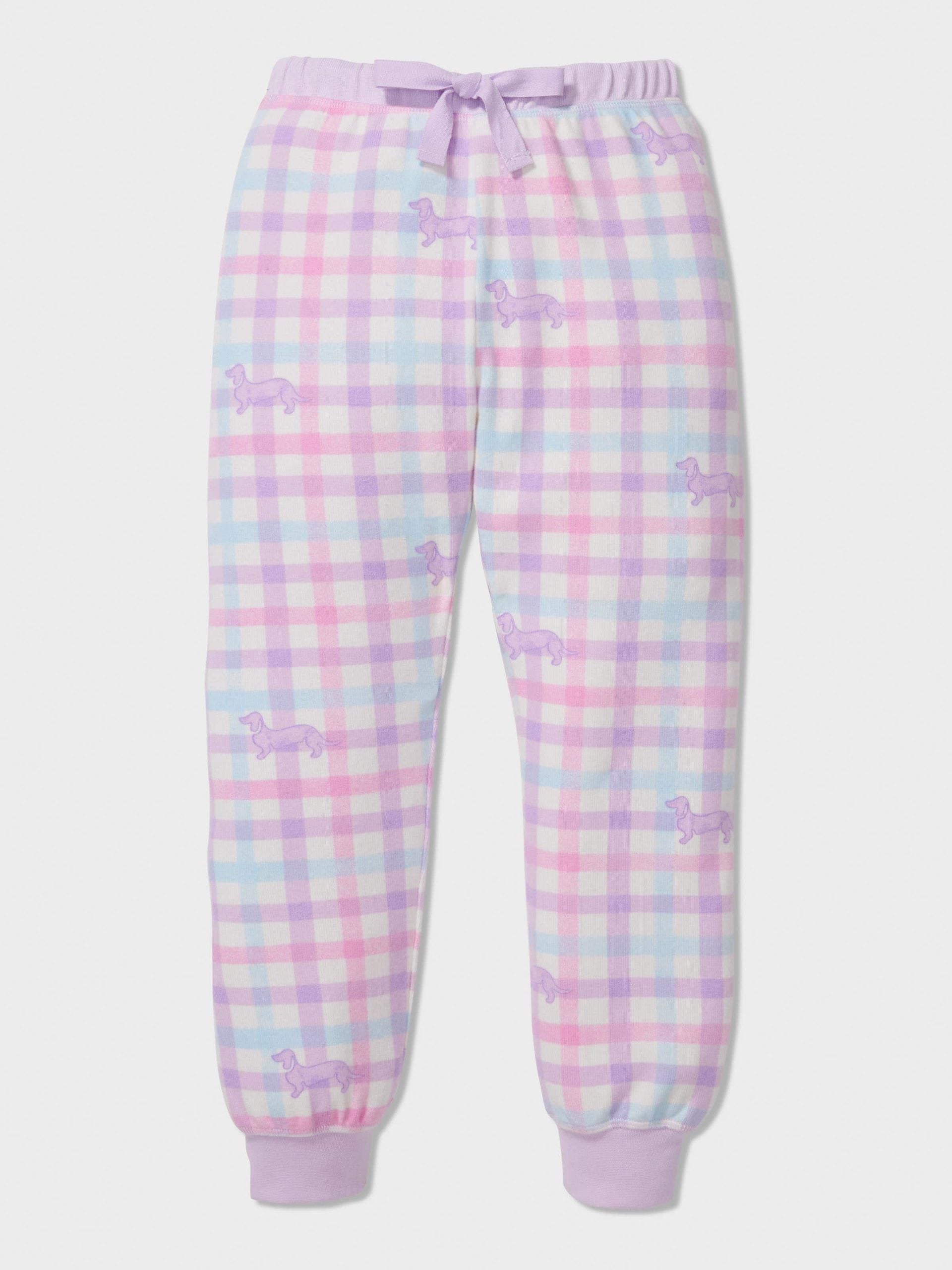 Jnr Girls Pastel Check Long Pj Set lilac image 3