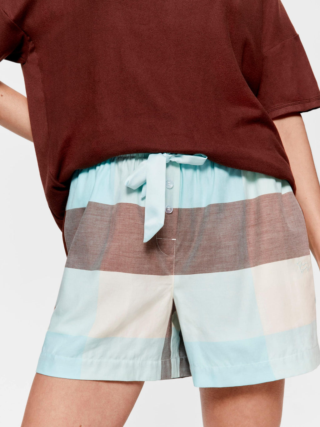 Mint Choc Check 100% Cotton Mid Short multi image 1