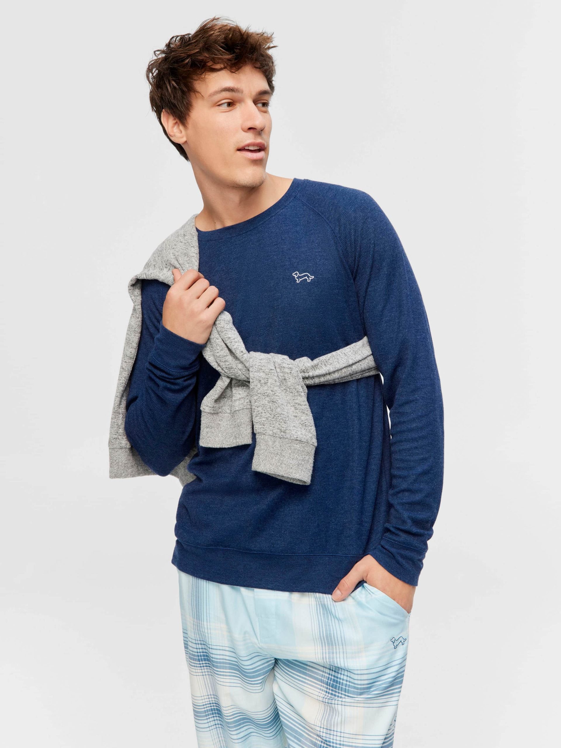 Navy Waffle Long Sleeve Top navy image 1