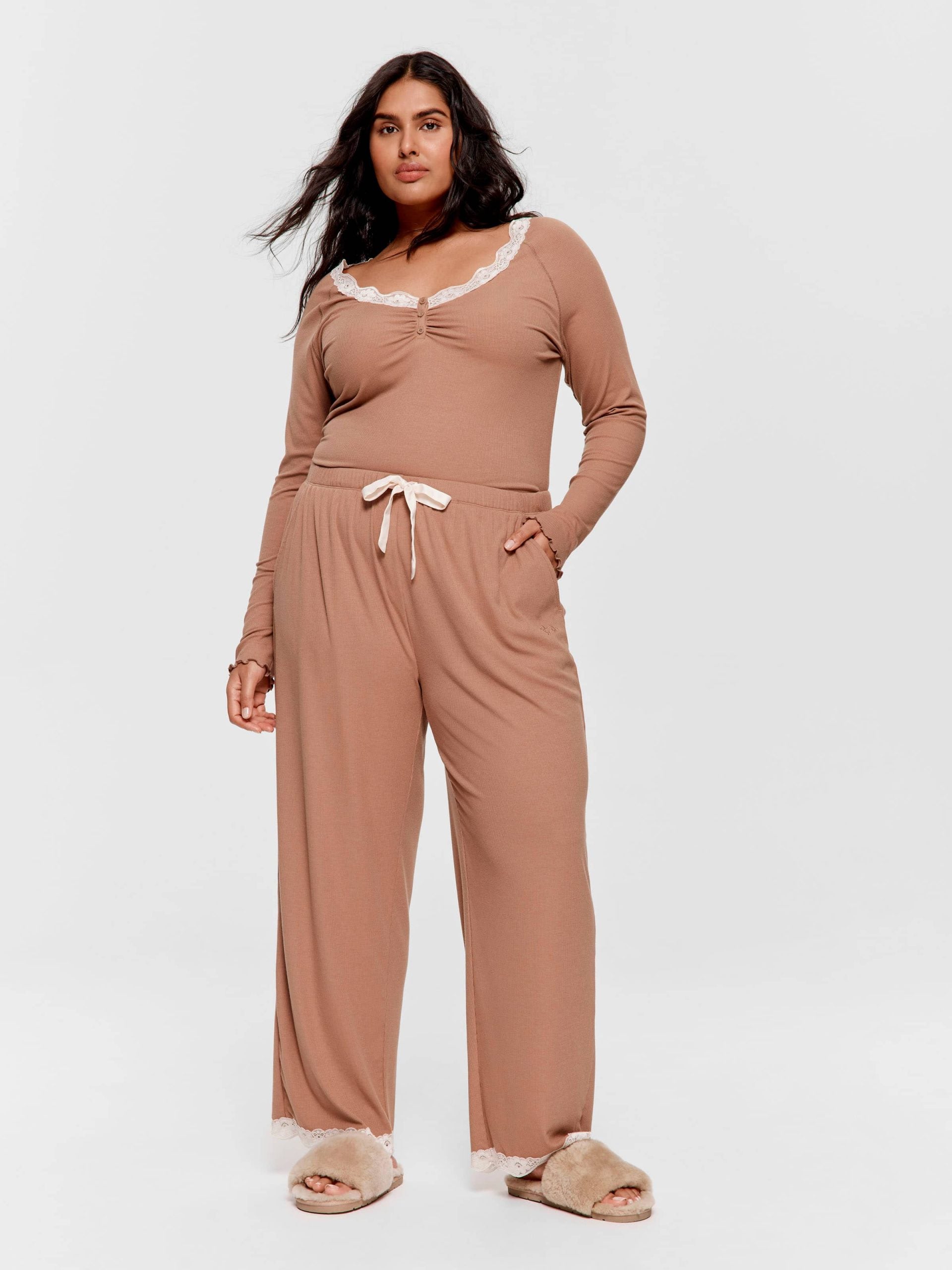 P.A. Plus Brown Bamboo Rib Straight Leg Pj Pant Brown image 0