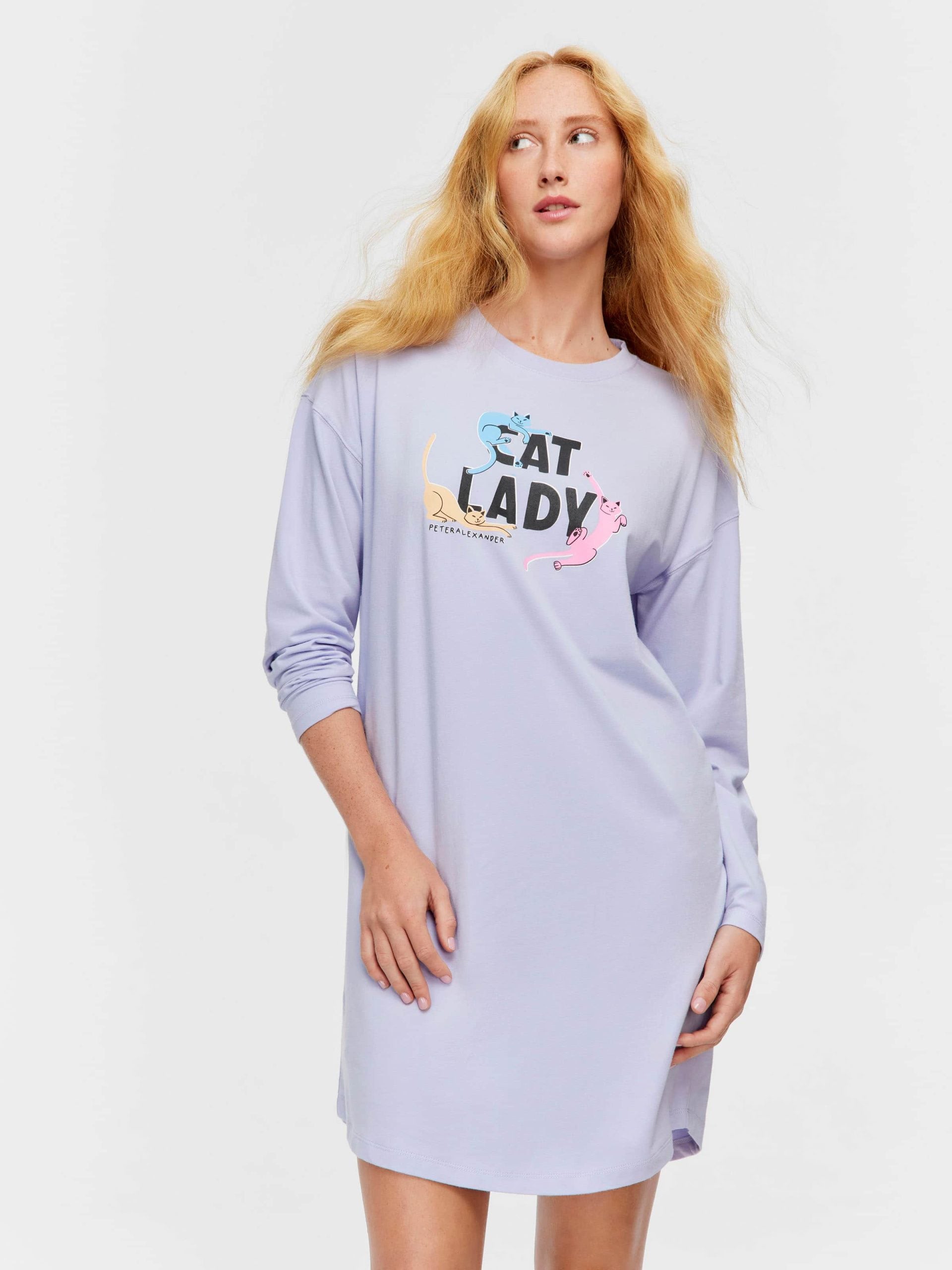 Lilac Cat Lady Long Sleeve Nightie multi image 2