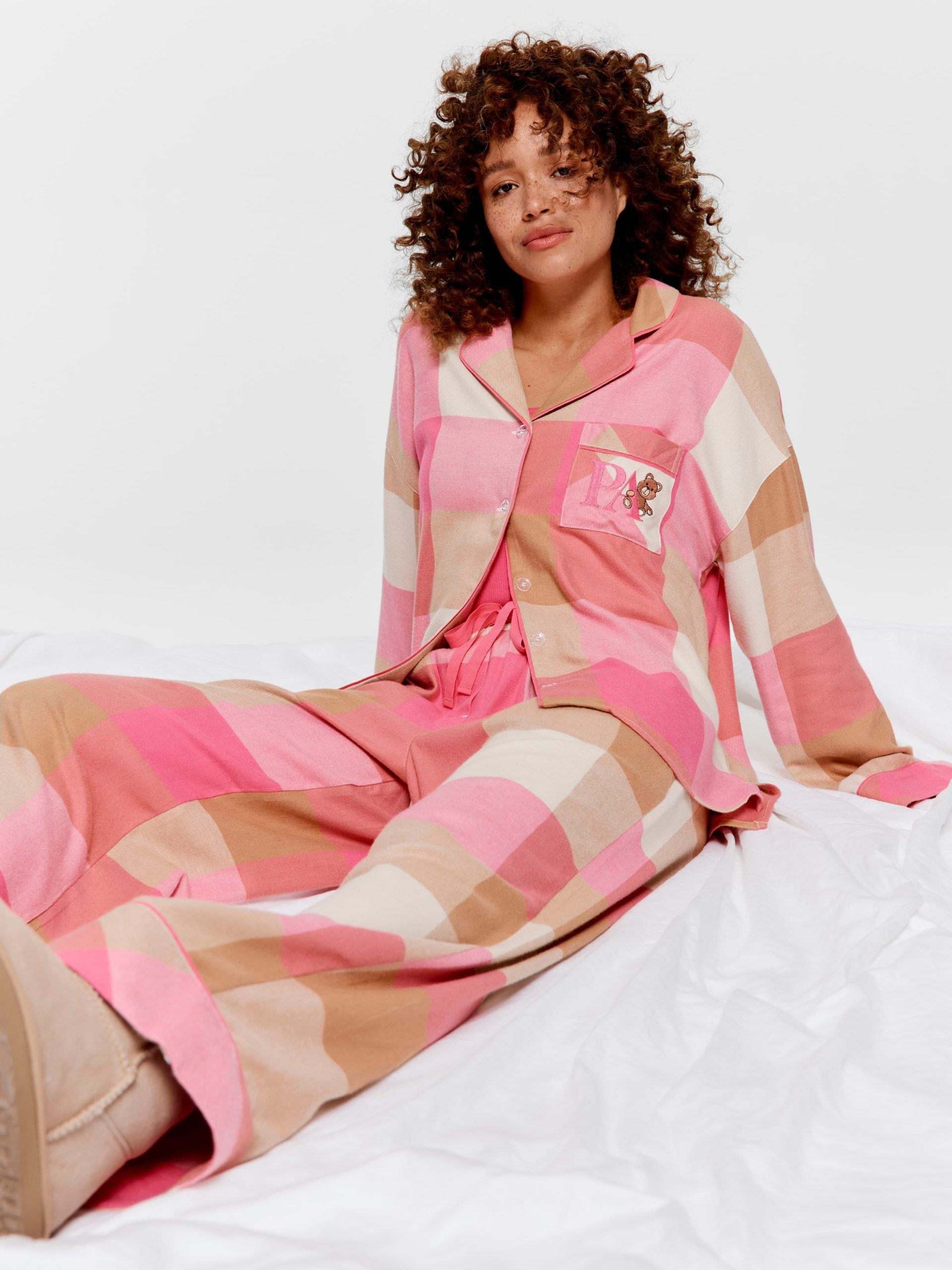 Pink & Caramel Buffalo Check Bamboo Flannelette Pj Set multi image 2