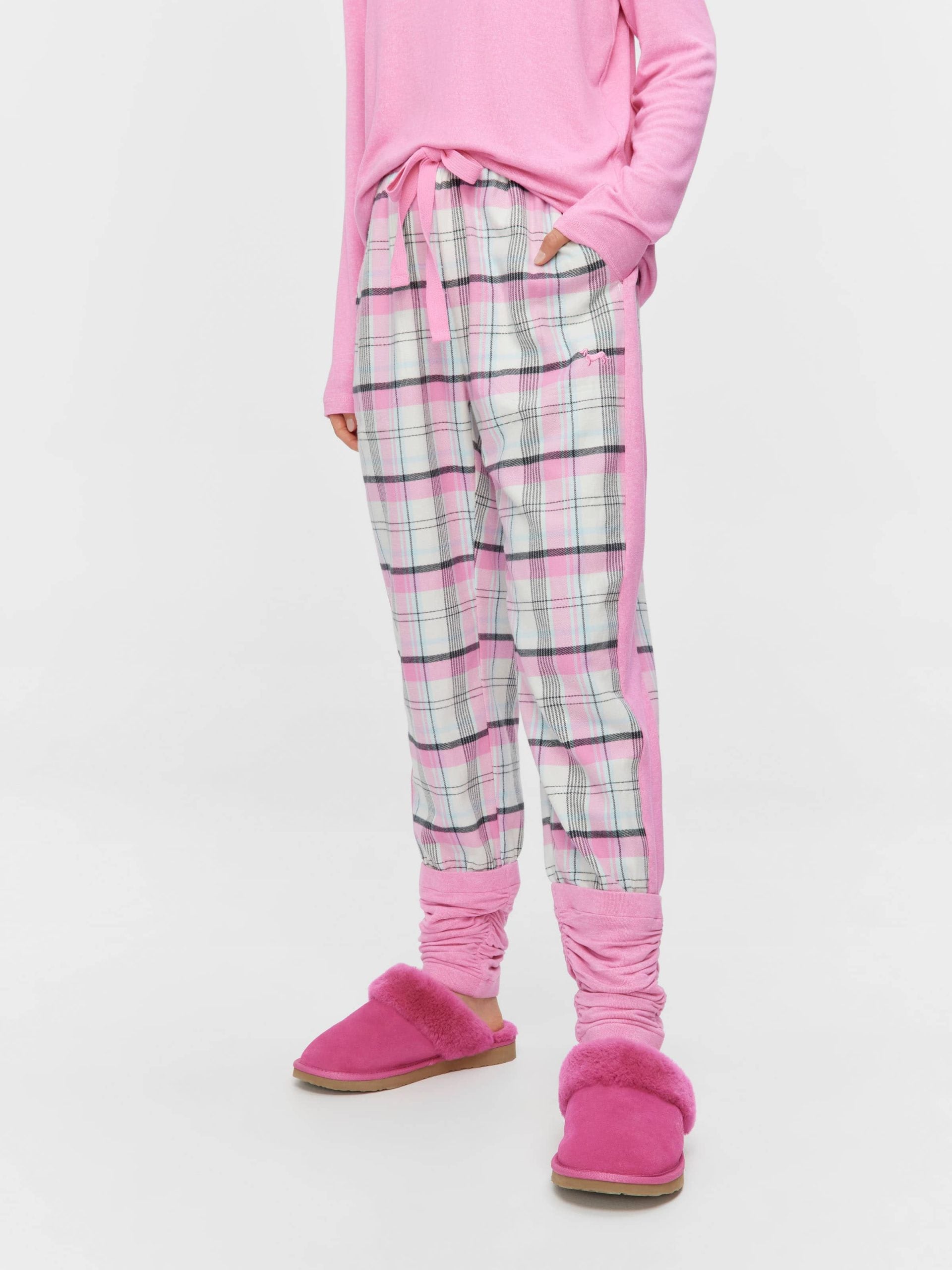 Pink Check Flannelette Legwarmer Pj Pant multi image 2