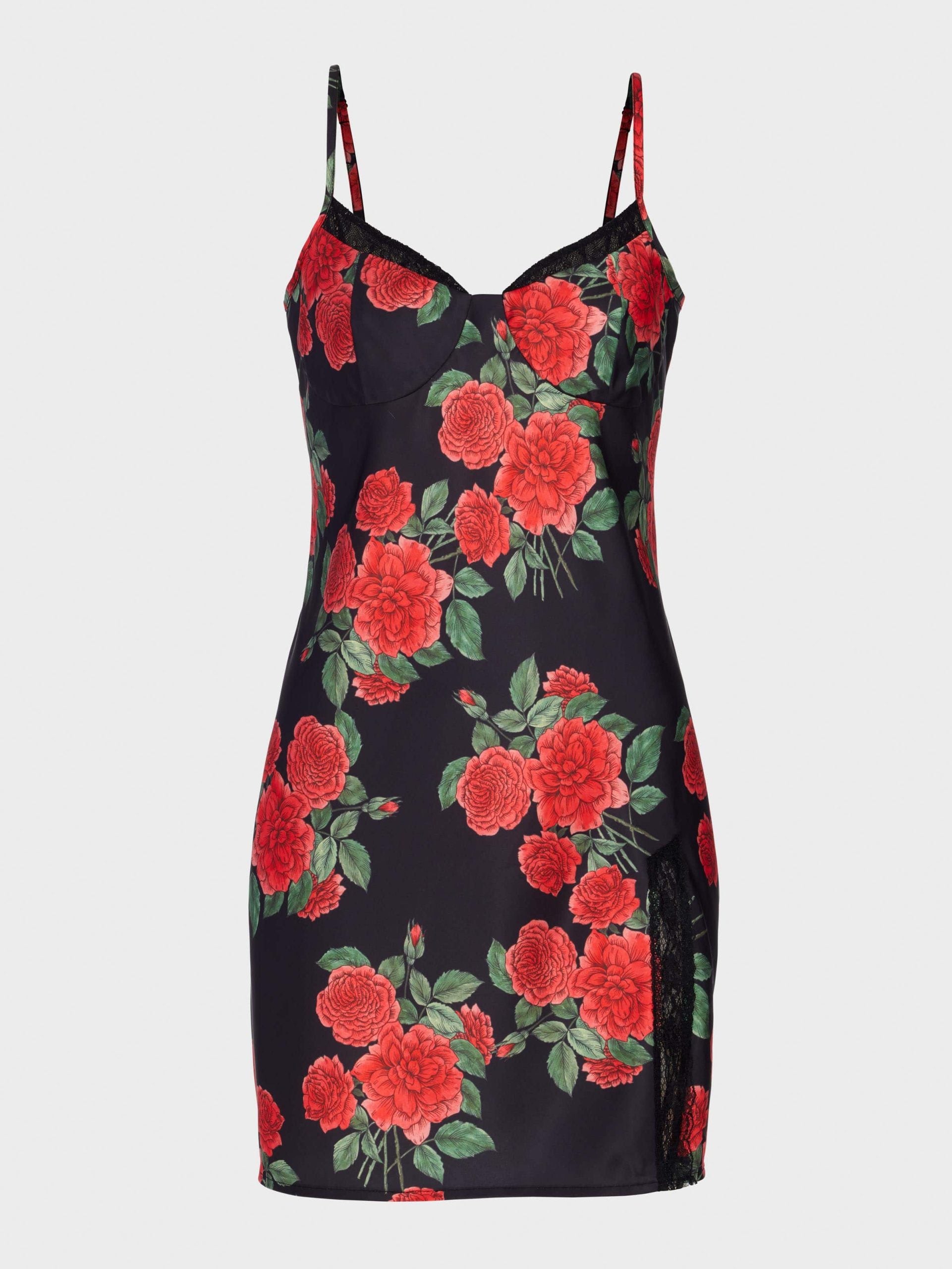 Rose Lace Trim Satin Slip Nightie Multi image 3