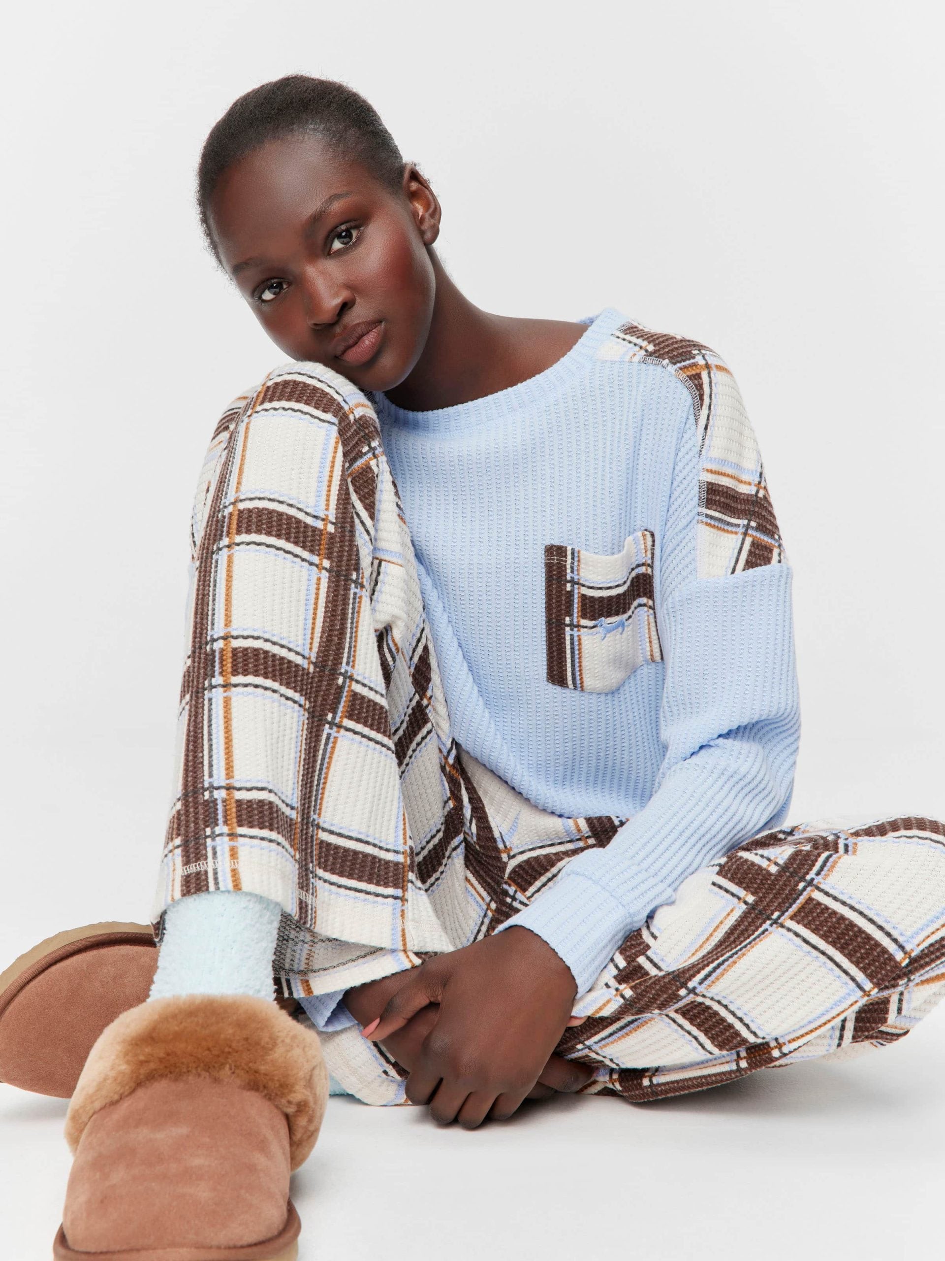 Brushed Waffle Check Wide Leg Pj Pant Multi image 2