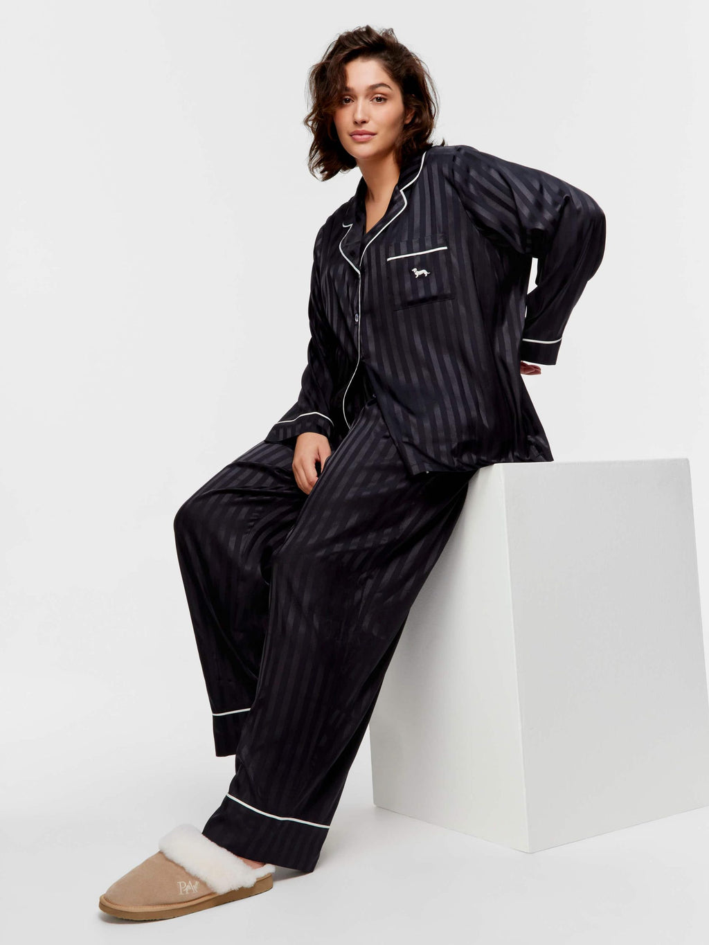 P.A. Plus Black Stripe Chic Satin Long Pj Set Black Stripe image 1