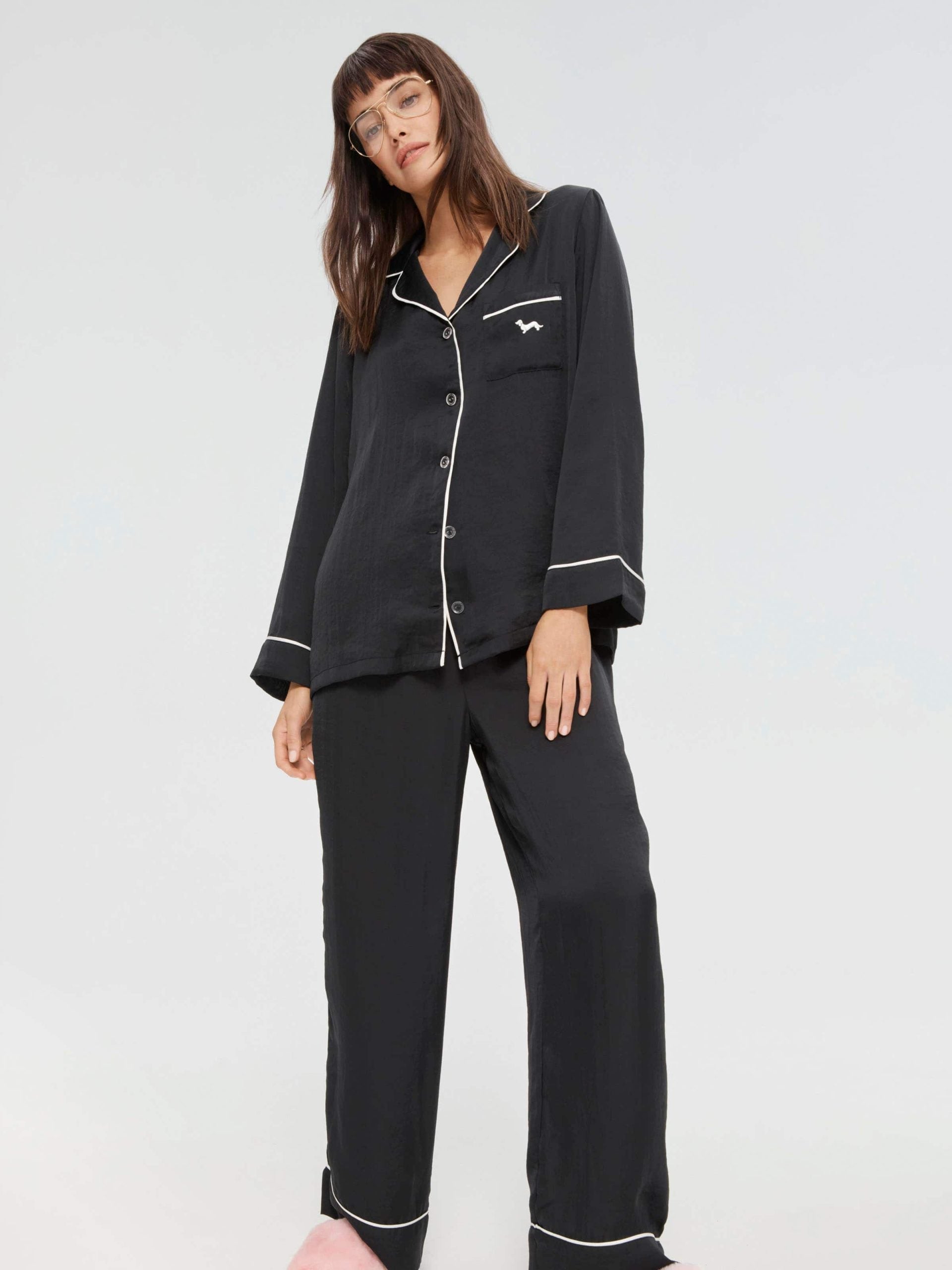 Long Black Chic Satin Pj Set black image 2