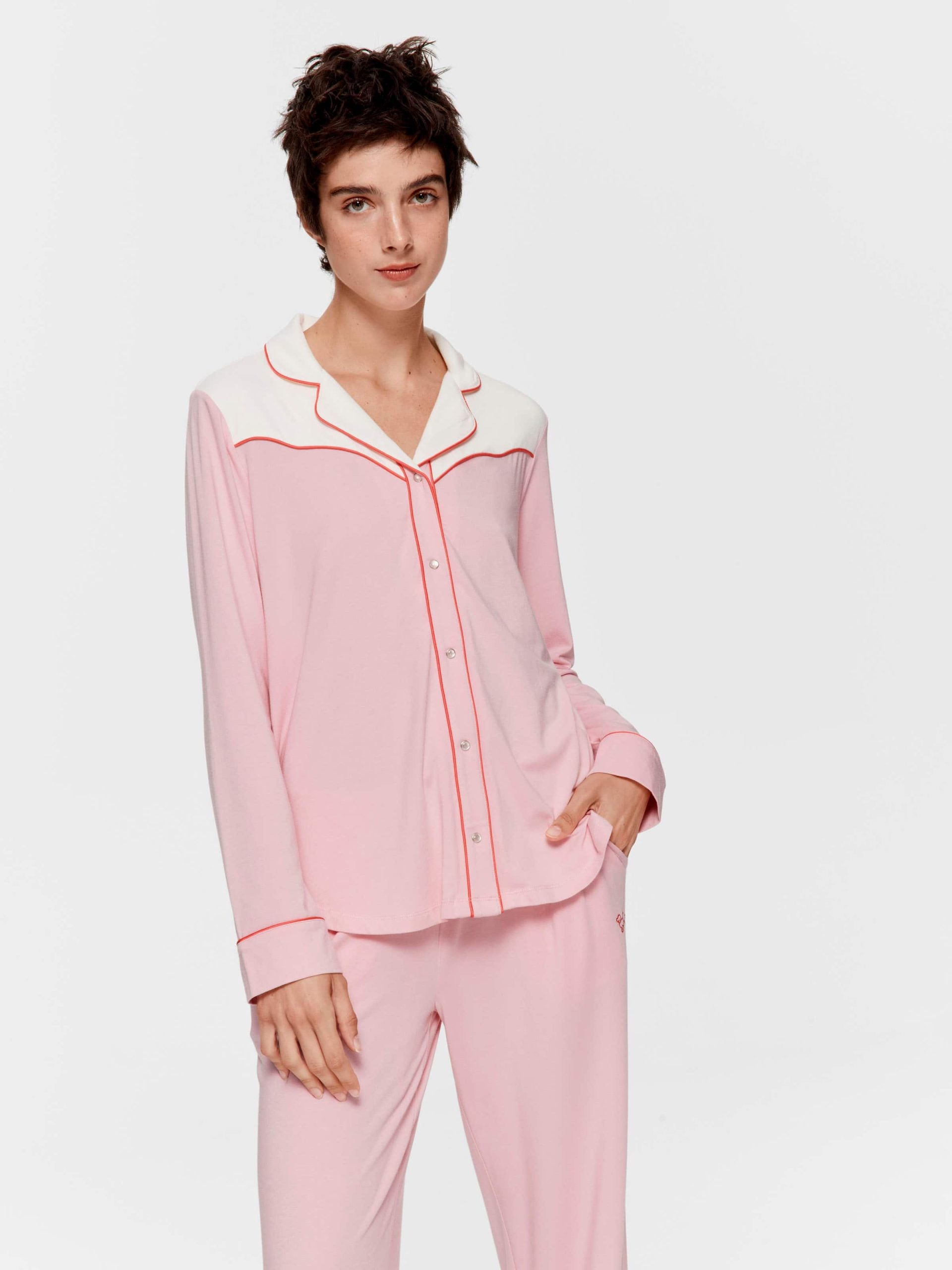Western Bamboo Jersey Long Sleeve Shirt Pink image 1