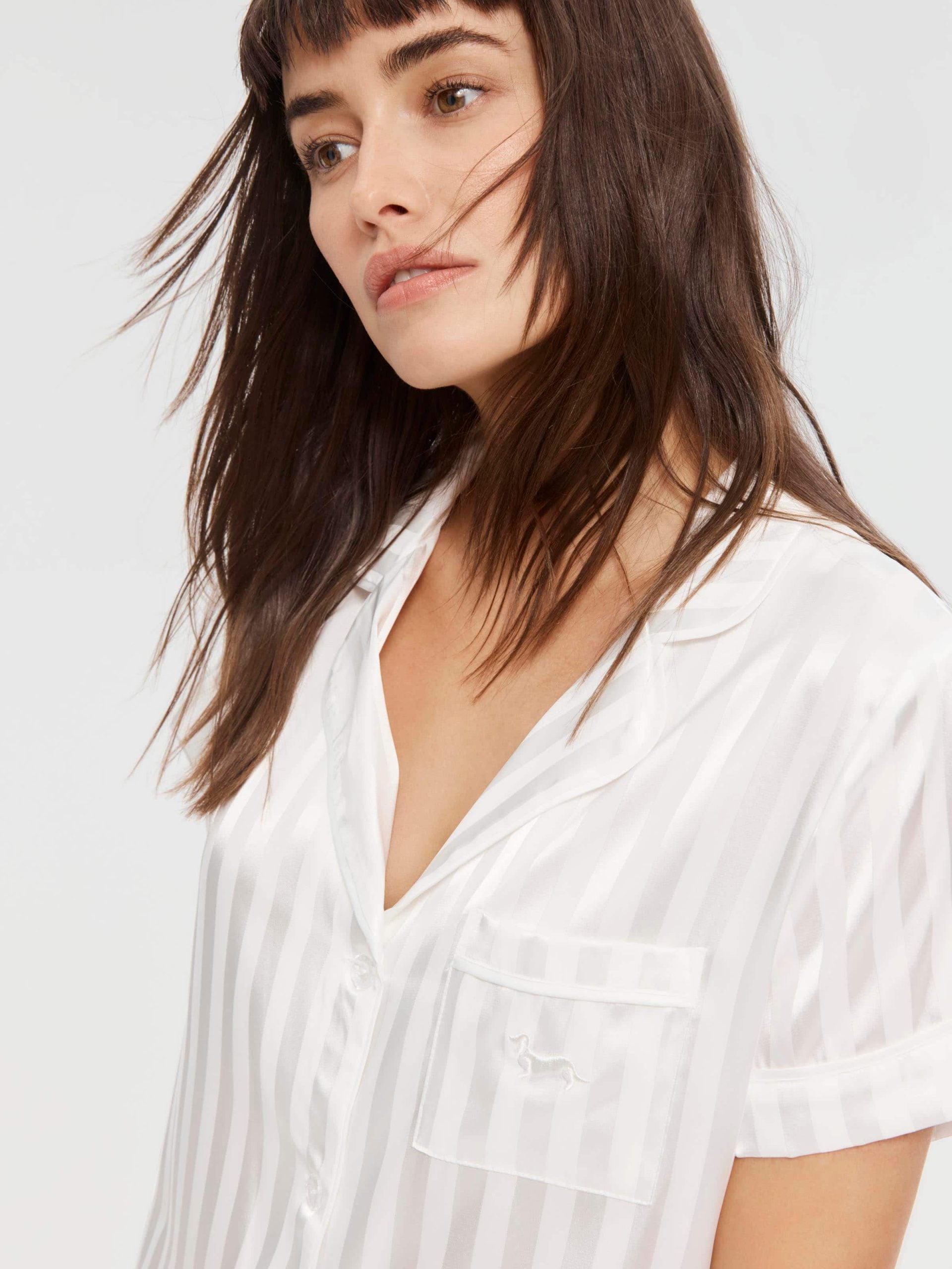 White Stripe Chic Satin Pj Set white image 1