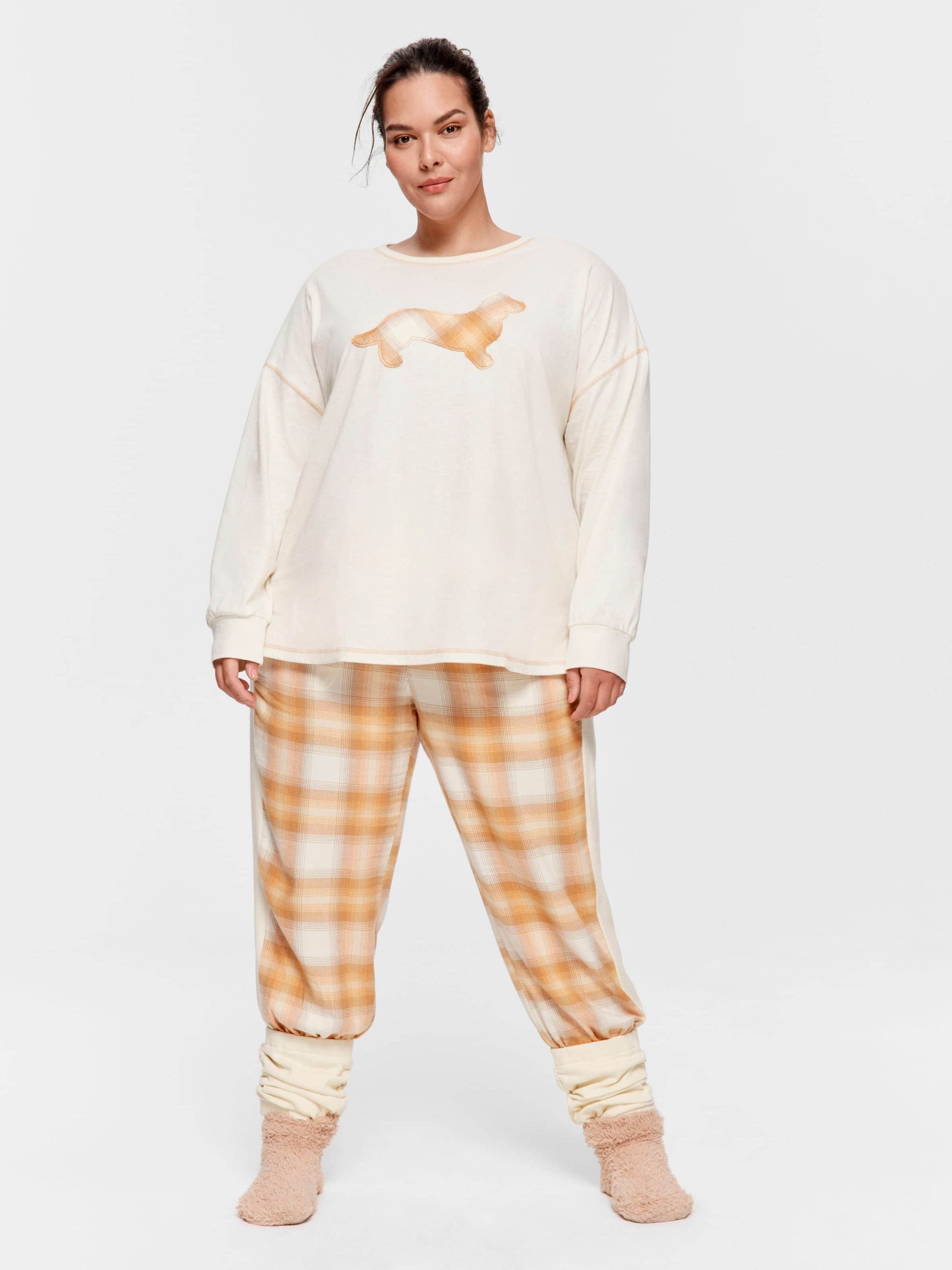 P.A. Plus Contrast Penny Oversized Long Sleeve Top Oatmeal image 1
