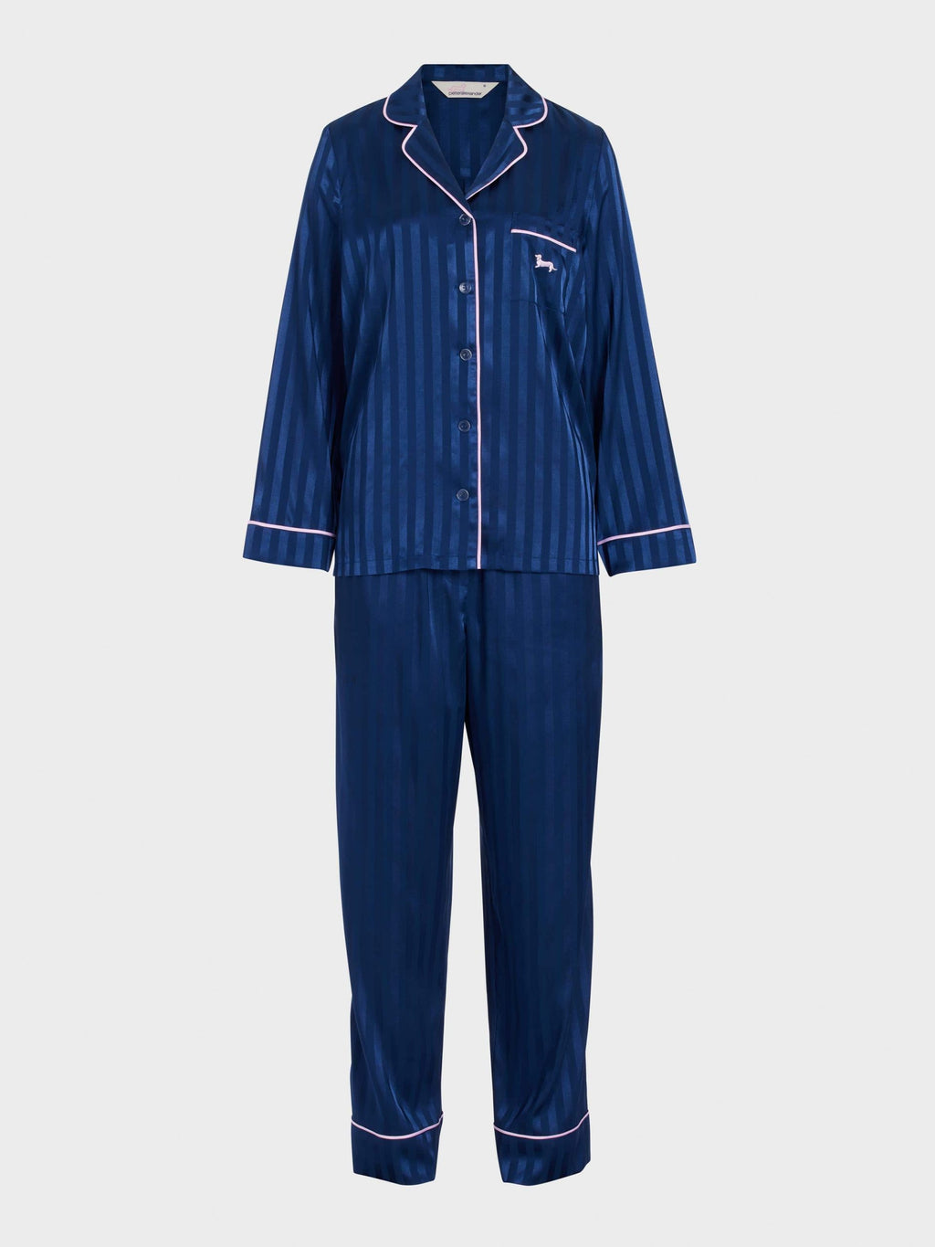 Navy Stripe Chic Satin Long Sleeve Pj Set Navy Stripe image 4