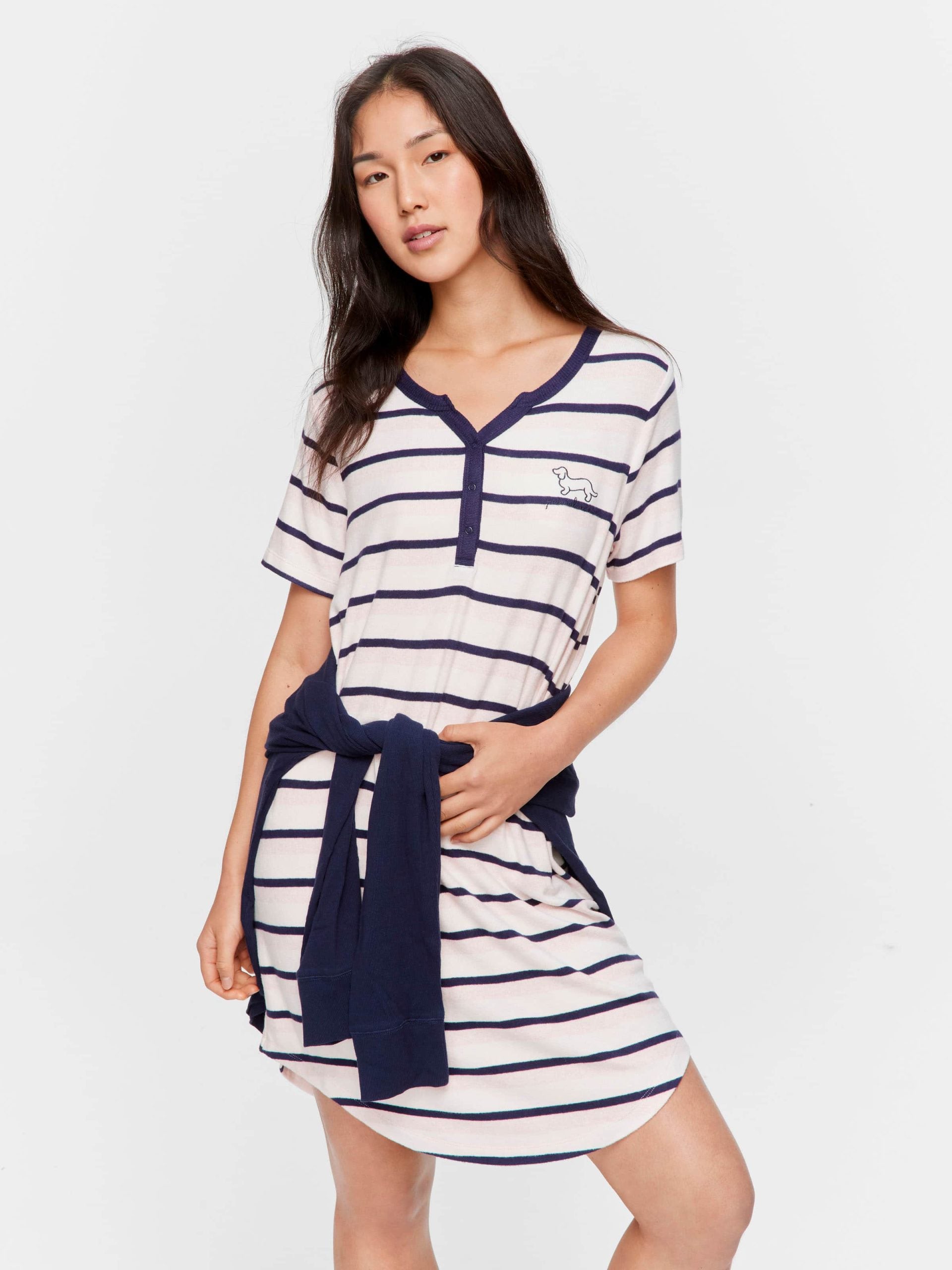 Fuzzy Stripe Henley Short Sleeve Nightie multi image 0
