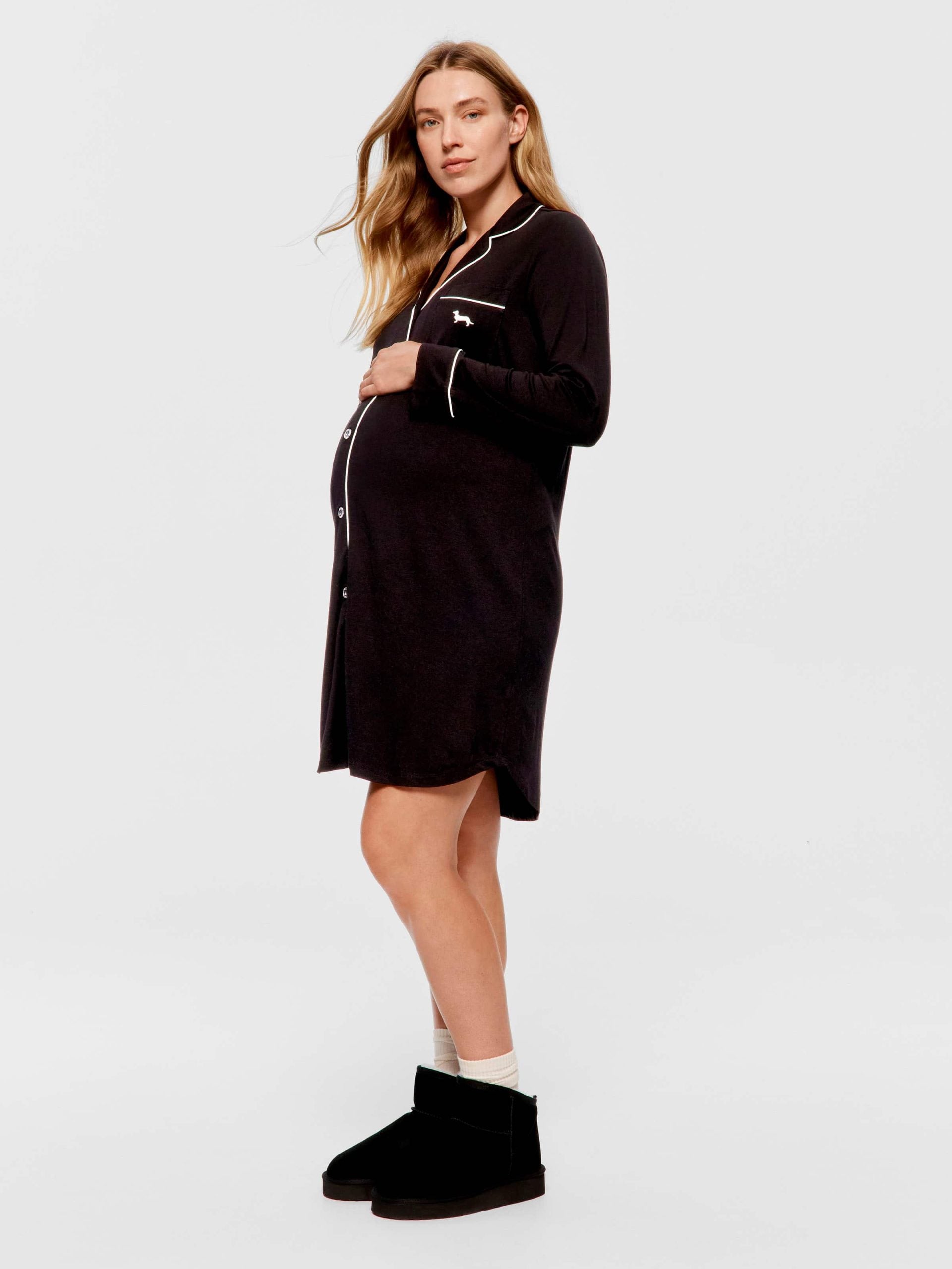 Maternity Black Long Sleeve Nightshirt black image 2