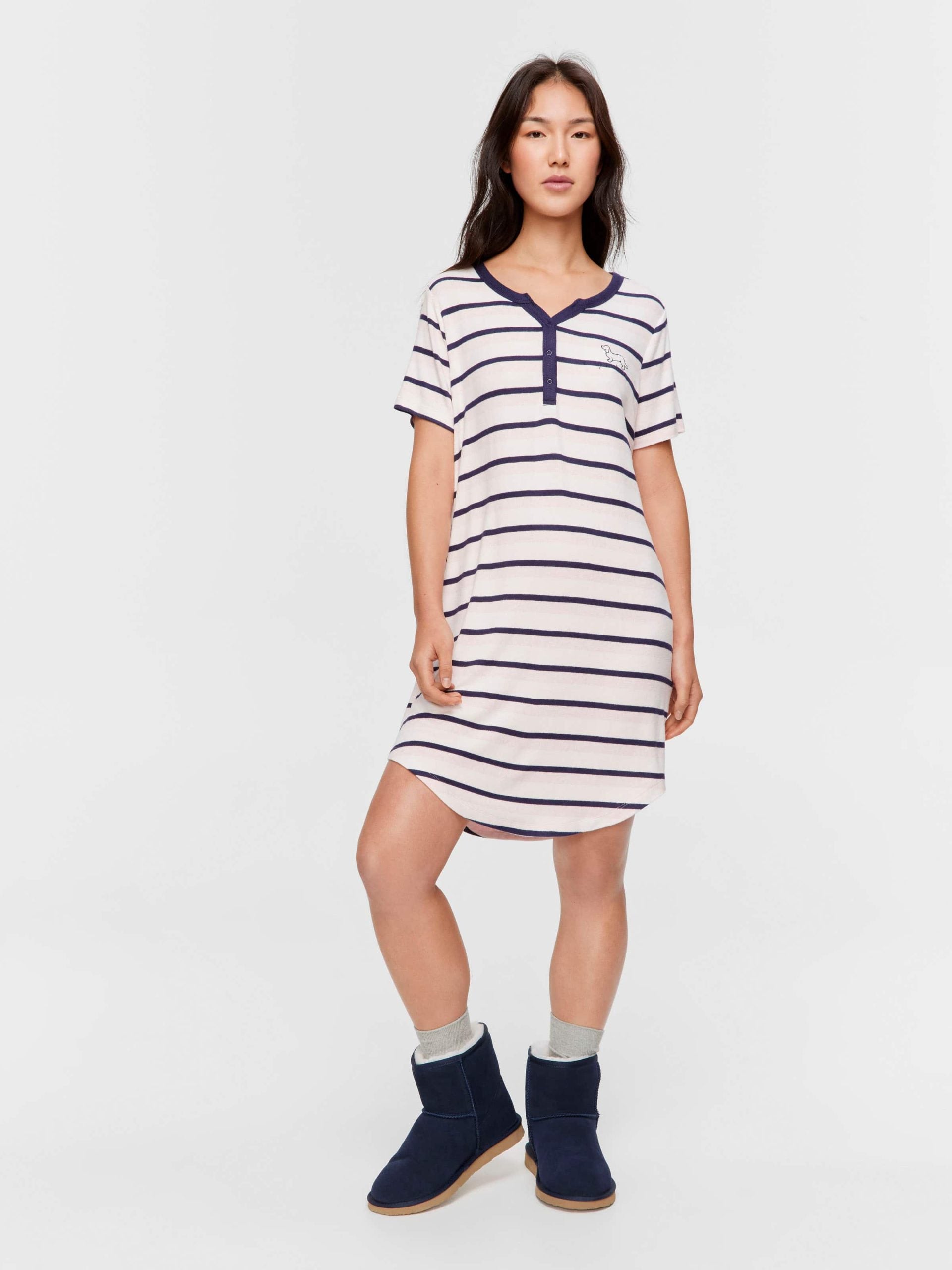 Fuzzy Stripe Henley Short Sleeve Nightie multi image 1