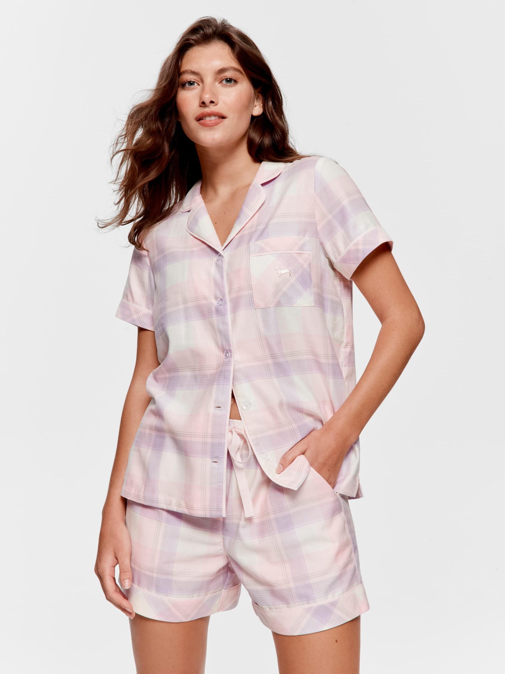 Pink & Lilac Check 100% Cotton Shortie Pj Set multi image 3