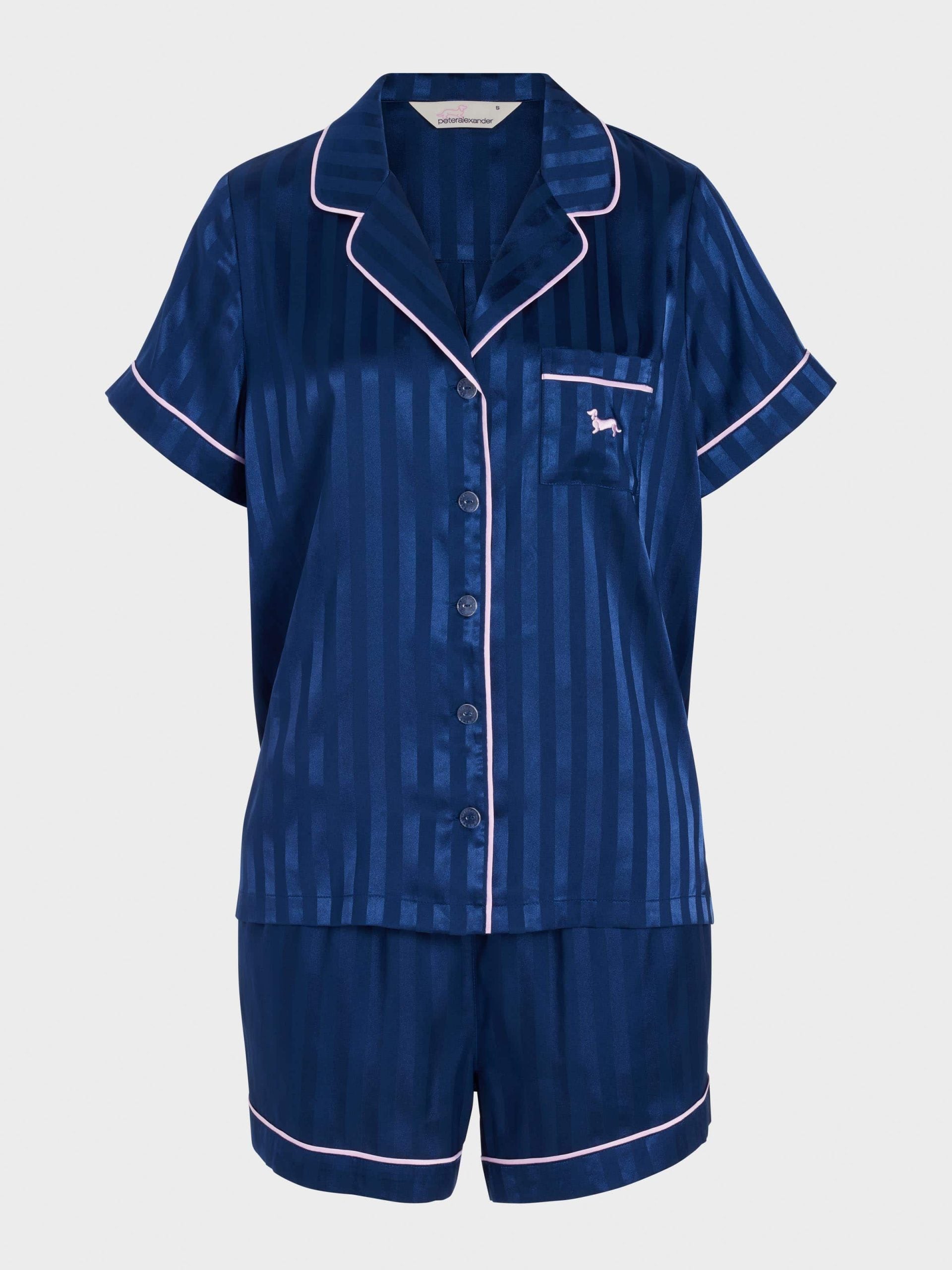 Navy Stripe Chic Satin Shortie Pj Set Navy Stripe image 4