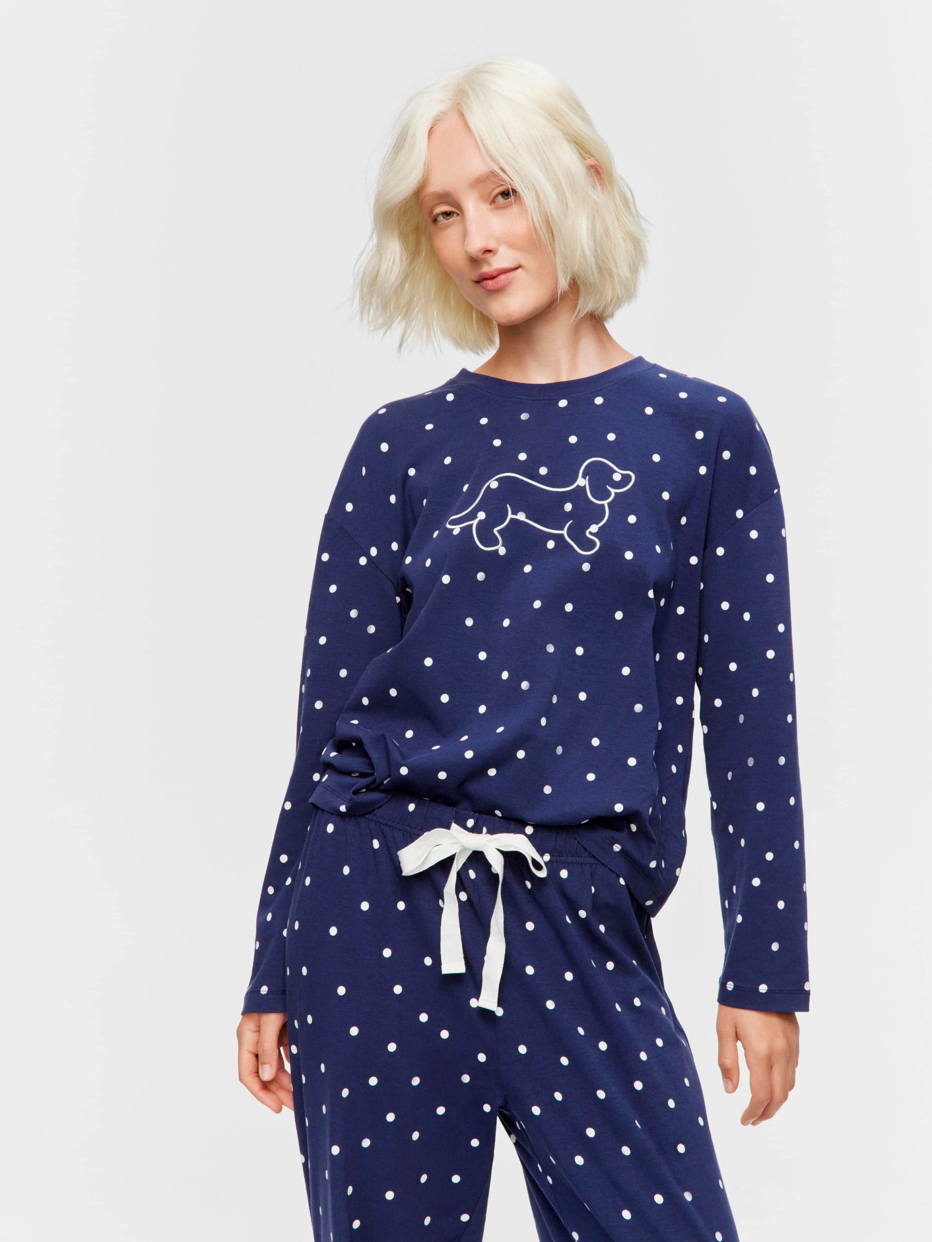 Navy Spot Long Sleeve Pj Set navy image 3
