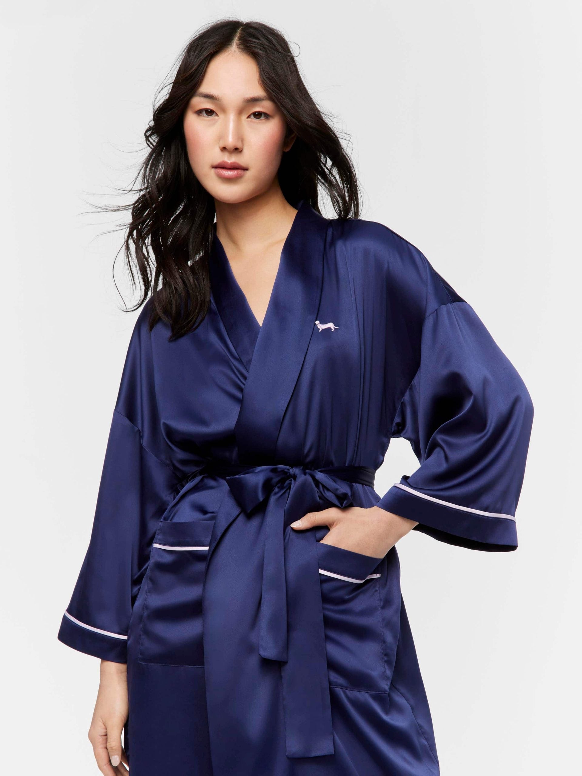 Long Navy Satin Gown navy image 0