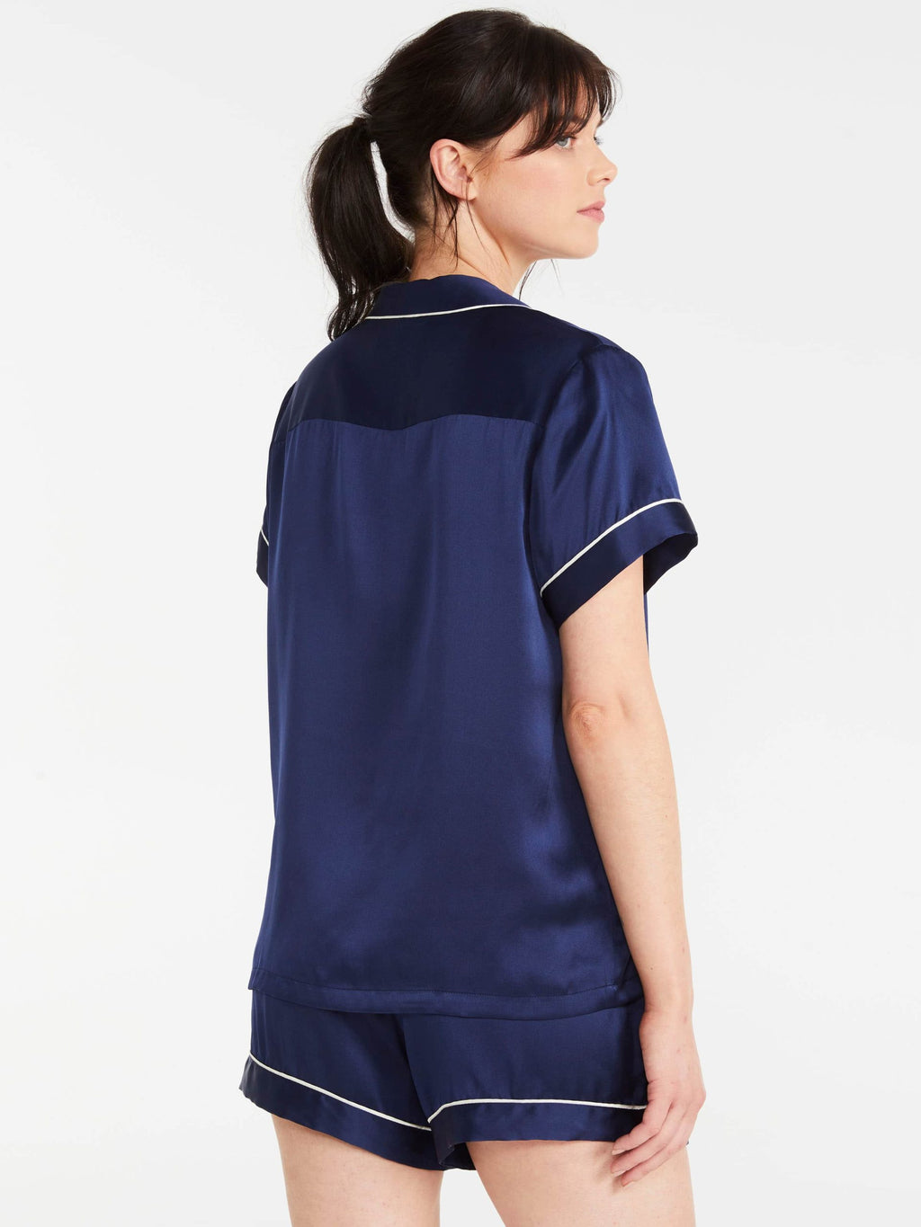 Navy Mulberry Silk Shortie Pj Set navy image 3