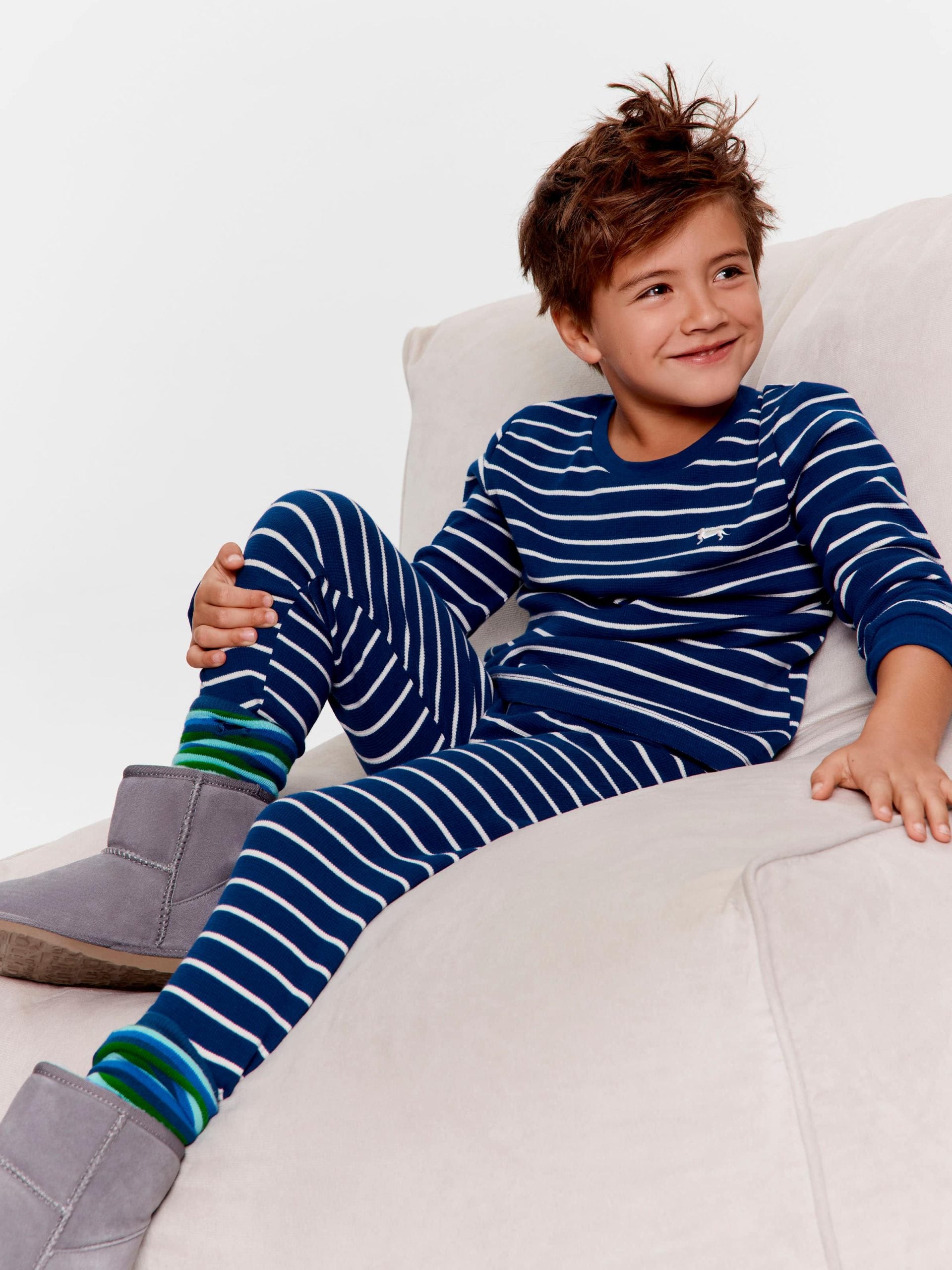 Jnr Boys Waffle Stripe Long Pj Set Navy image 0