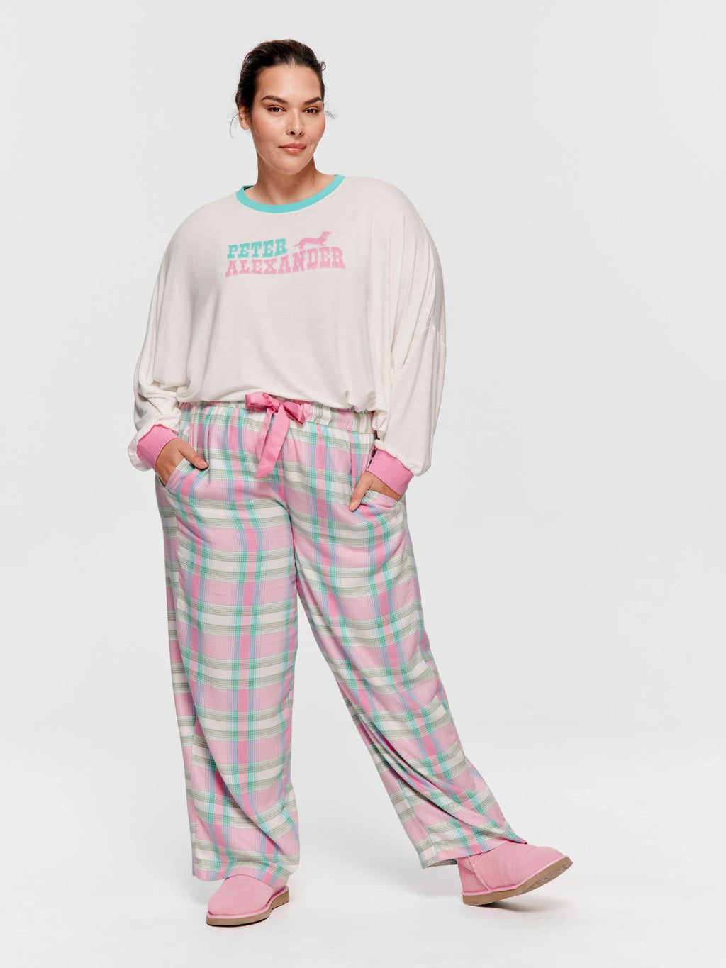 P.A. Plus Pink Check Wide Leg Bamboo Flannelette Pj Pant Multi image 0