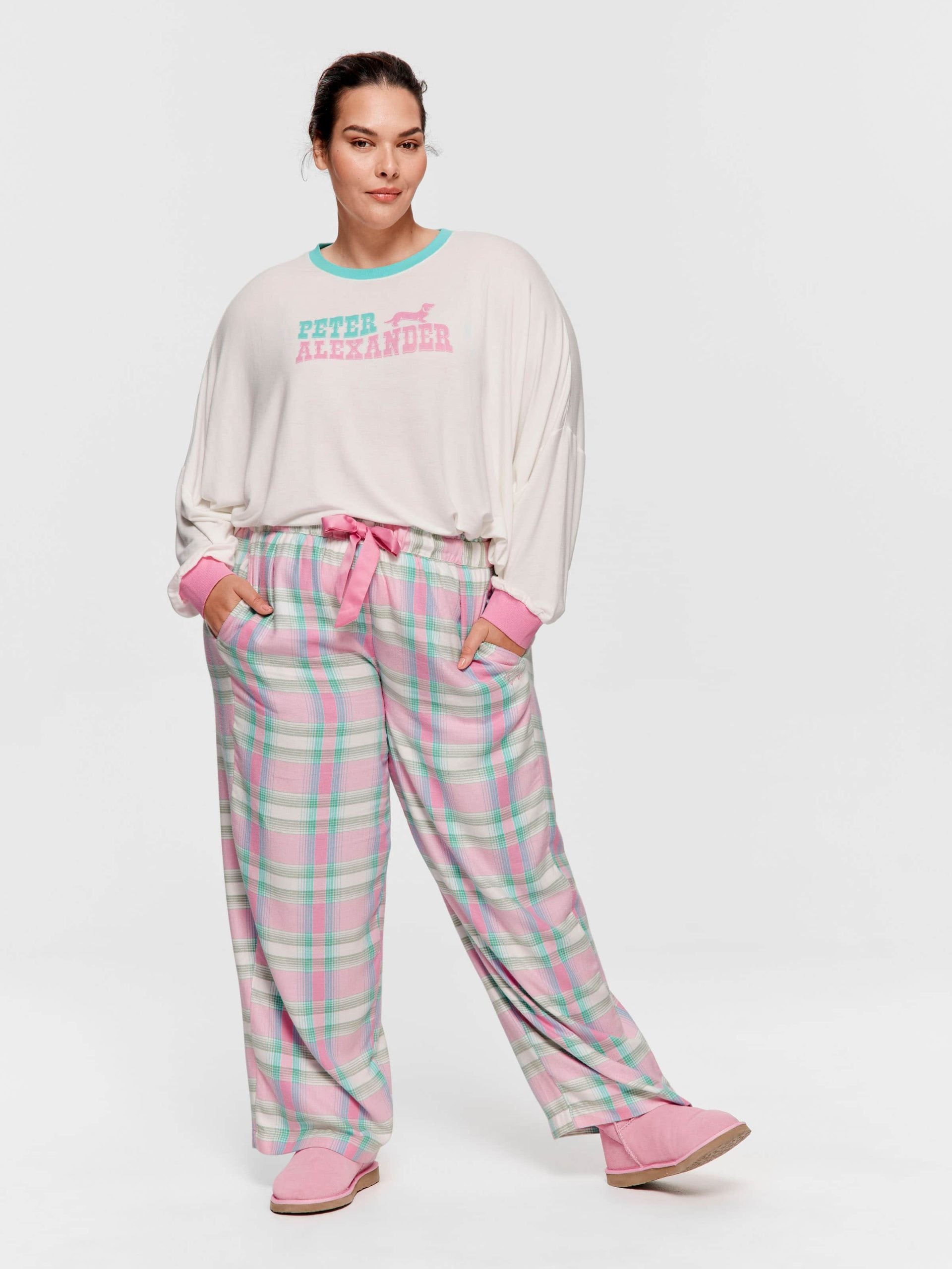 P.A. Plus Pink Check Wide Leg Bamboo Flannelette Pj Pant Multi image 0