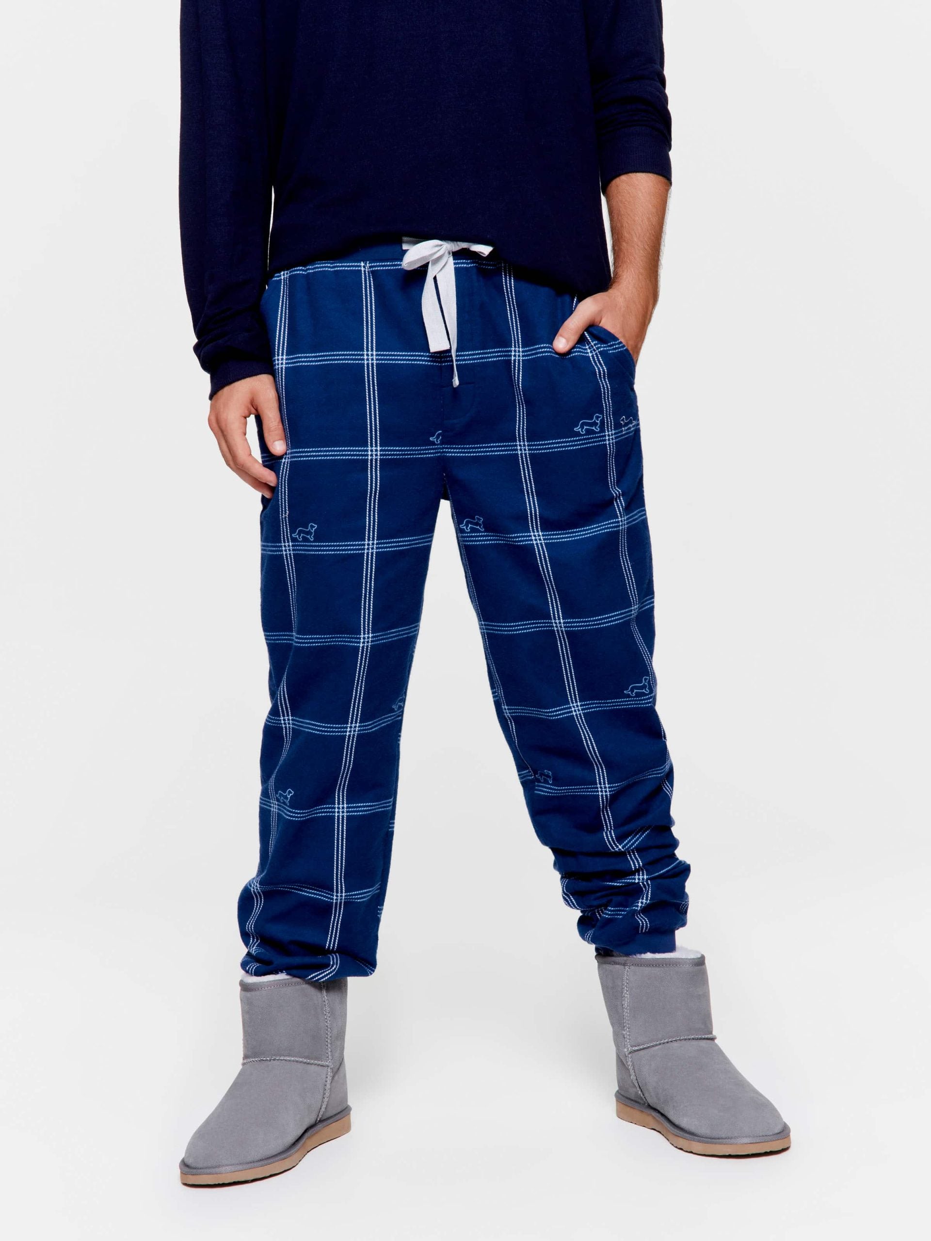 Navy Windowpane Flannelette Pj Pant multi image 1