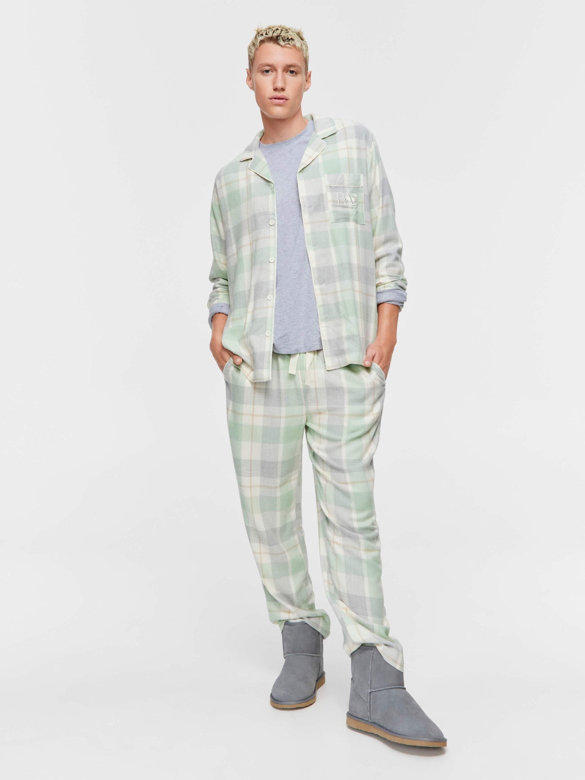 Mint Check Bamboo Flannelette Long Sleeve Pj Set multi image 1