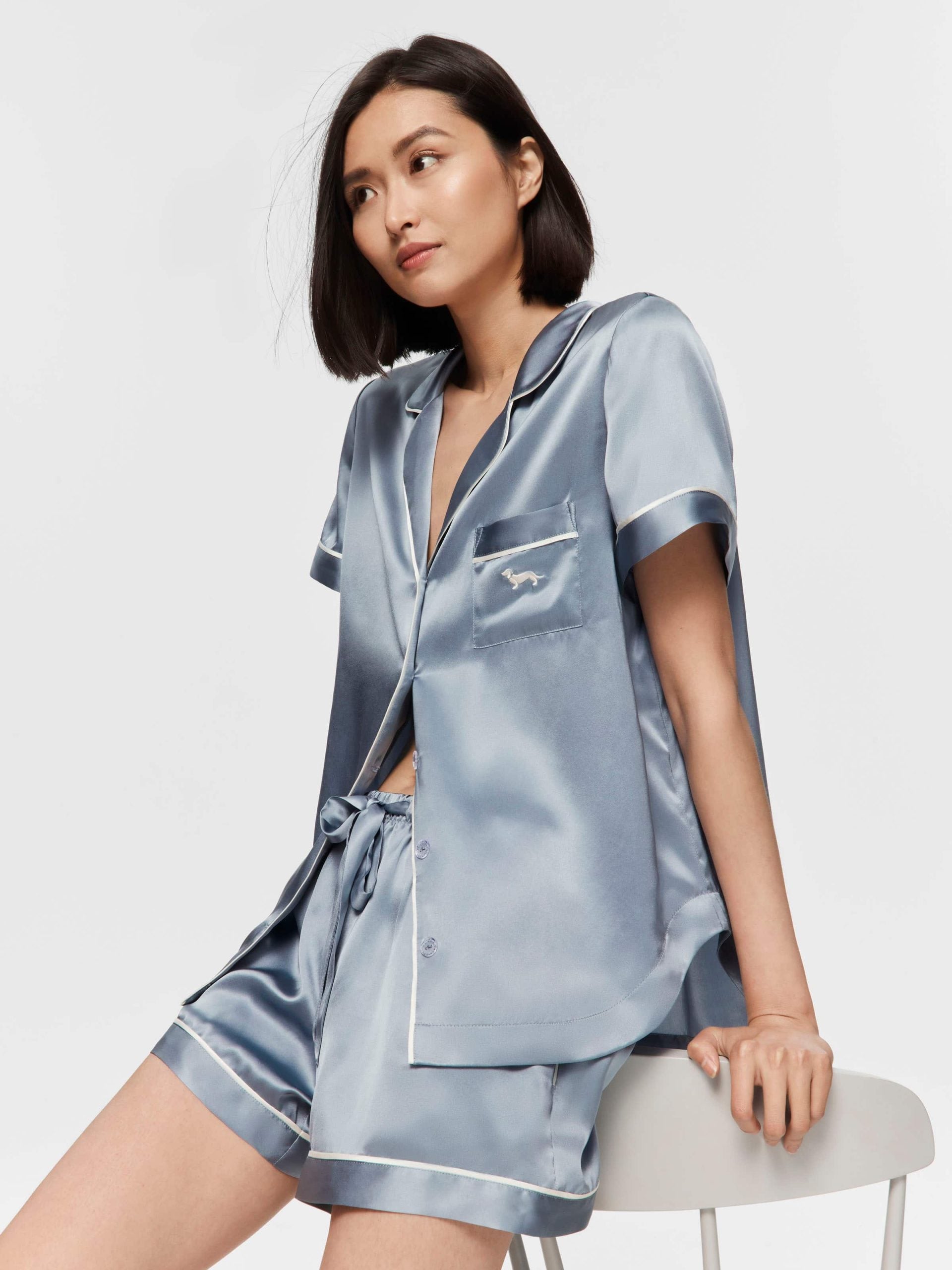 Steel Blue Mulberry Silk Shortie Pj Set steelblue image 0