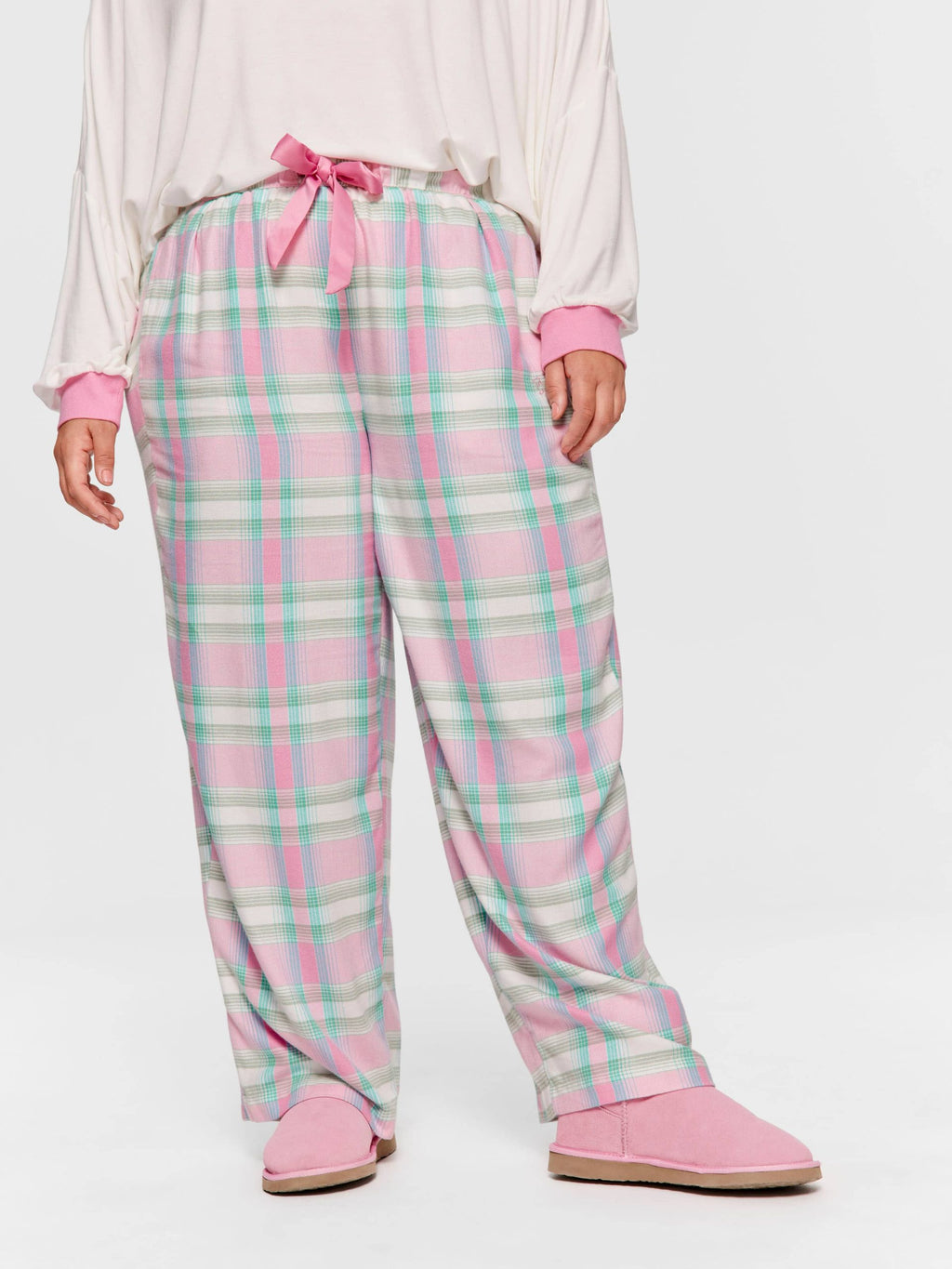 P.A. Plus Pink Check Wide Leg Bamboo Flannelette Pj Pant Multi image 2