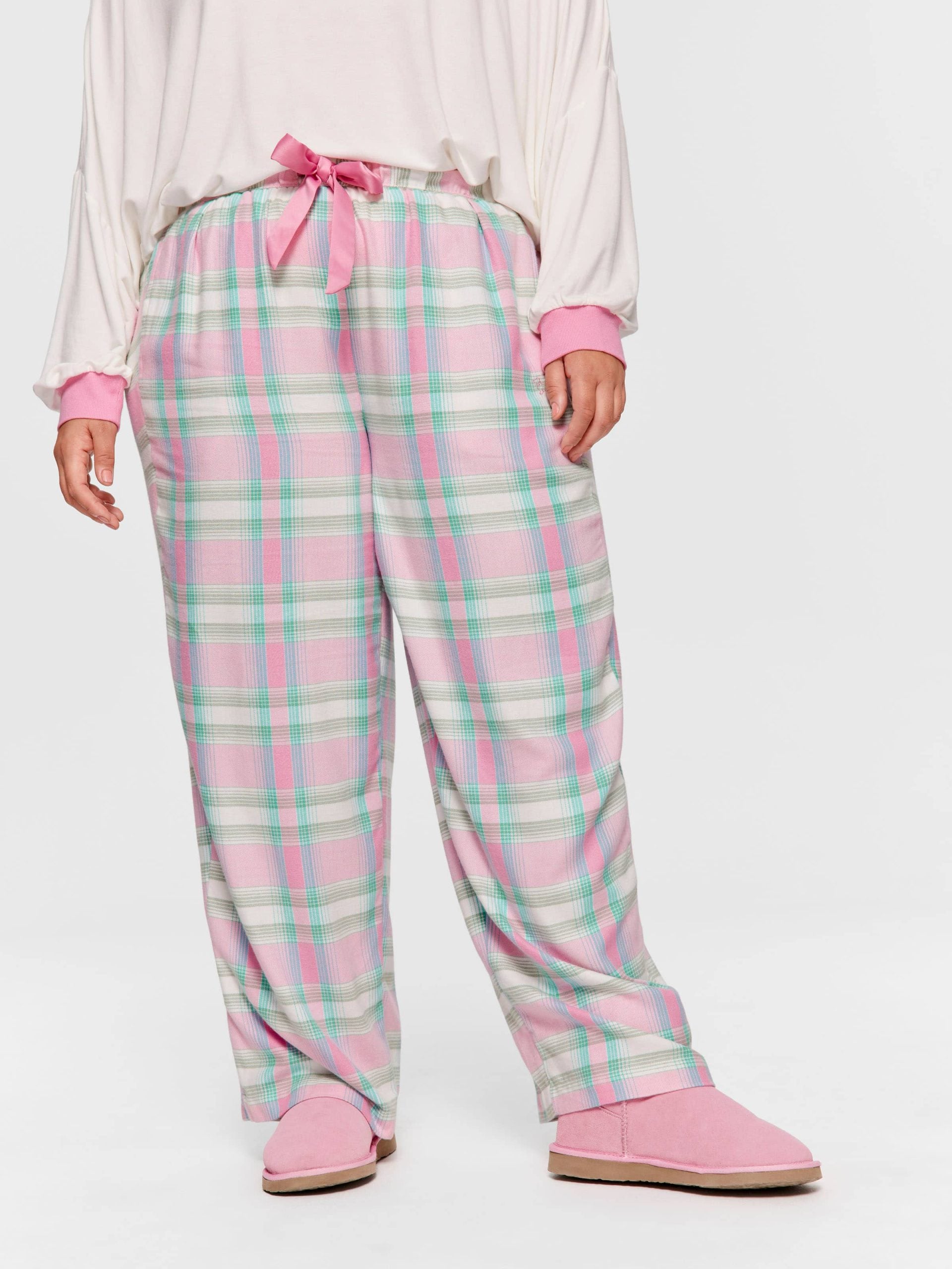 P.A. Plus Pink Check Wide Leg Bamboo Flannelette Pj Pant Multi image 2