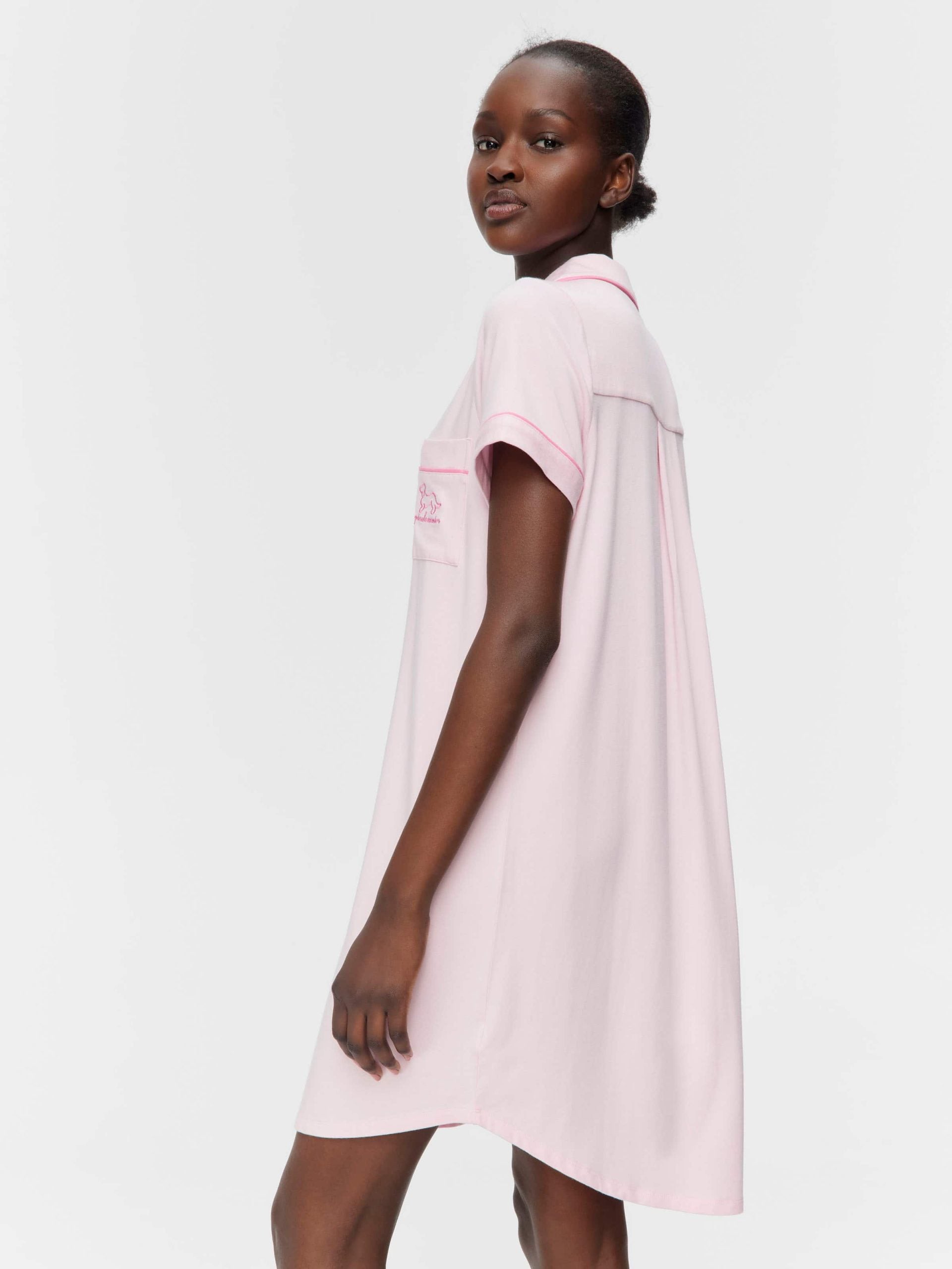 Super Soft Pink Bamboo Knit Short Sleeve Nightshirt Pink image 1