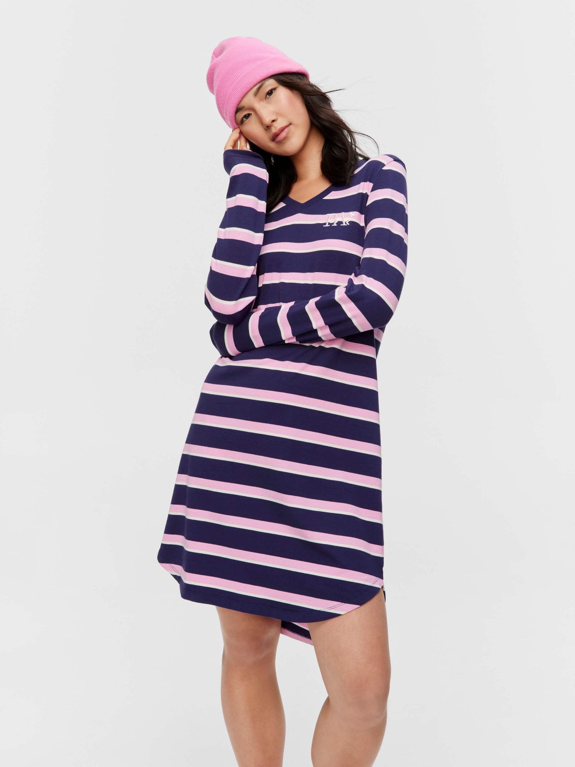 Stripe V Neck Long Sleeve Nightie multi image 0