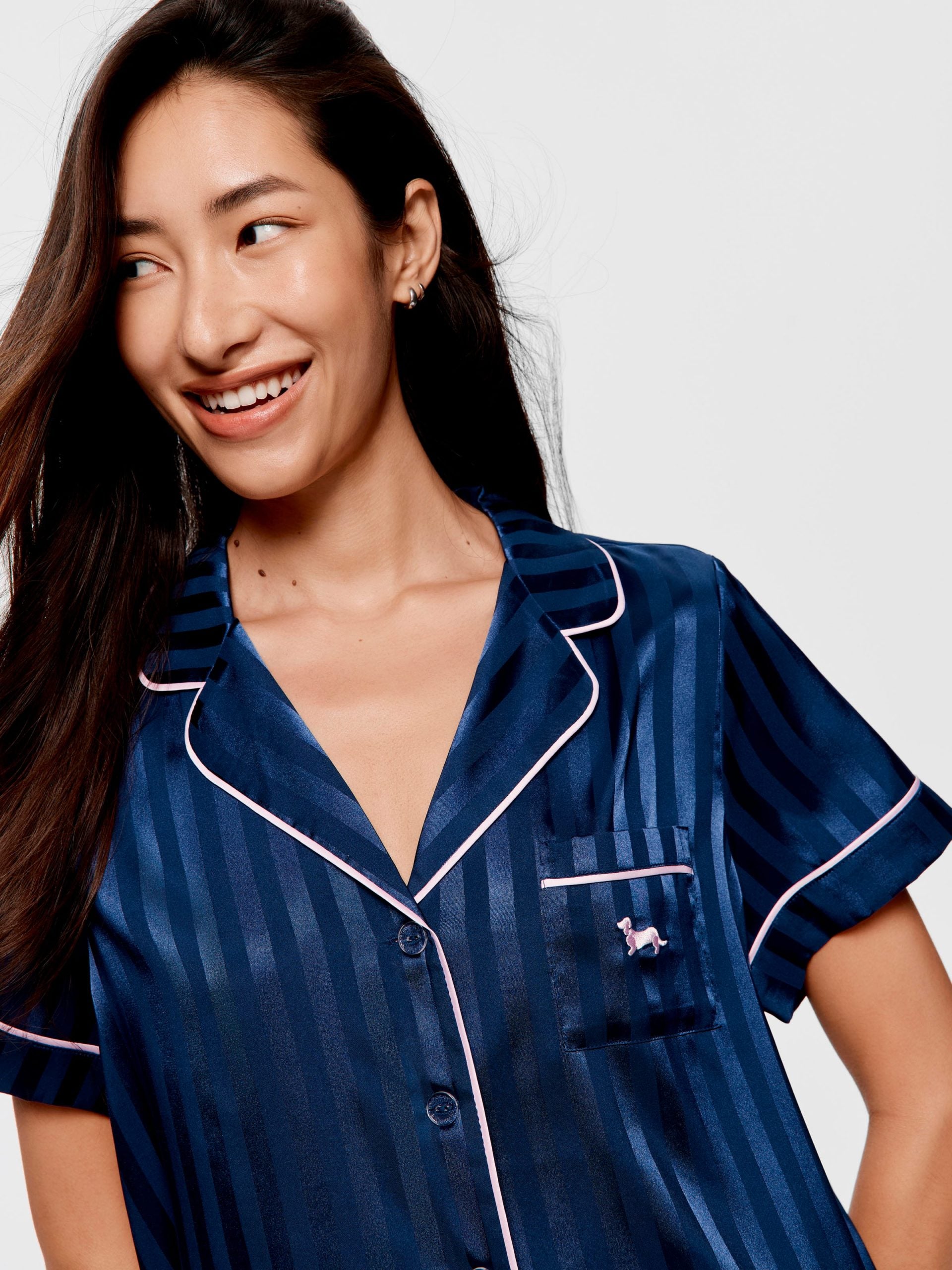 Navy Stripe Chic Satin Shortie Pj Set navystripe image 2