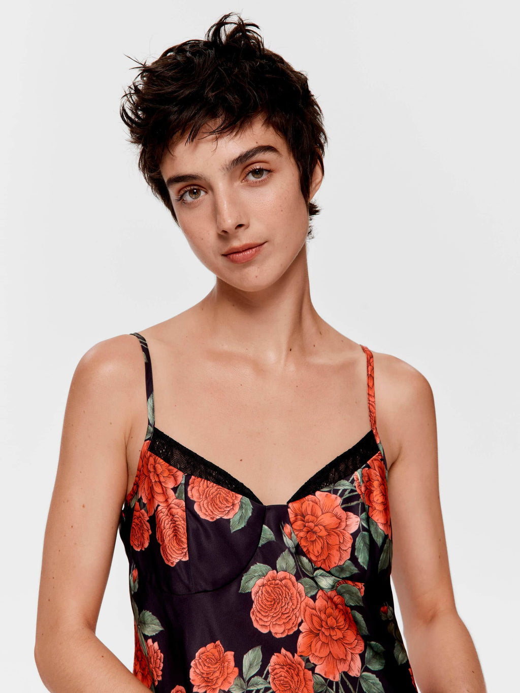 Rose Lace Trim Satin Slip Nightie Multi image 2