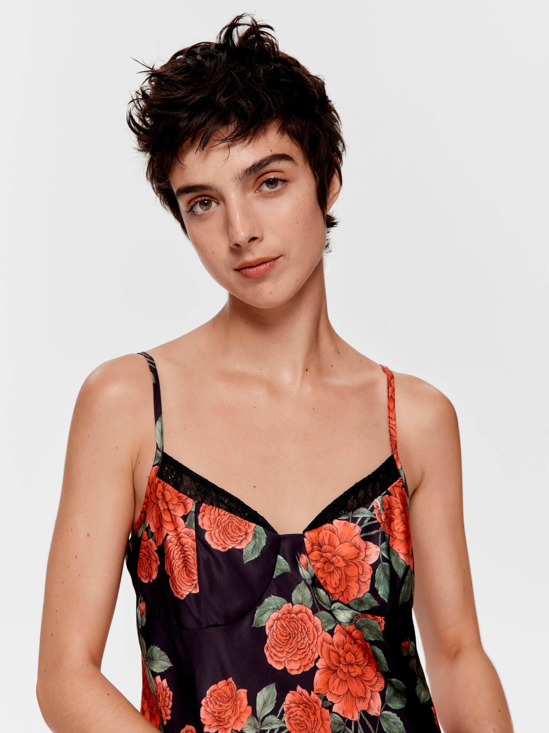 Rose Lace Trim Satin Slip Nightie Multi image 2