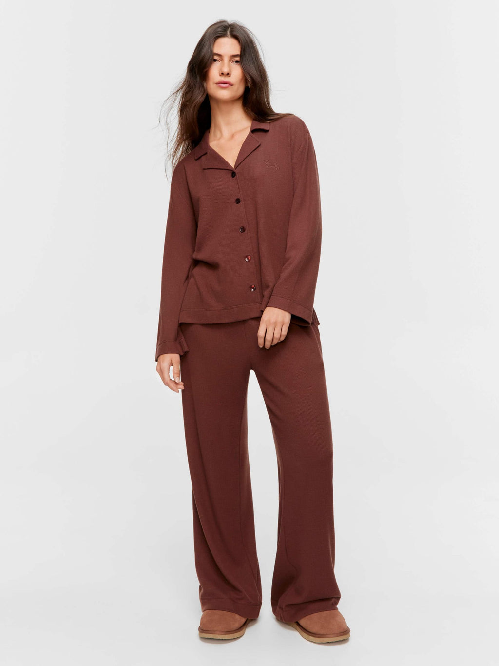 Chocolate Soft Waffle Long Sleeve Shirt brown image 2