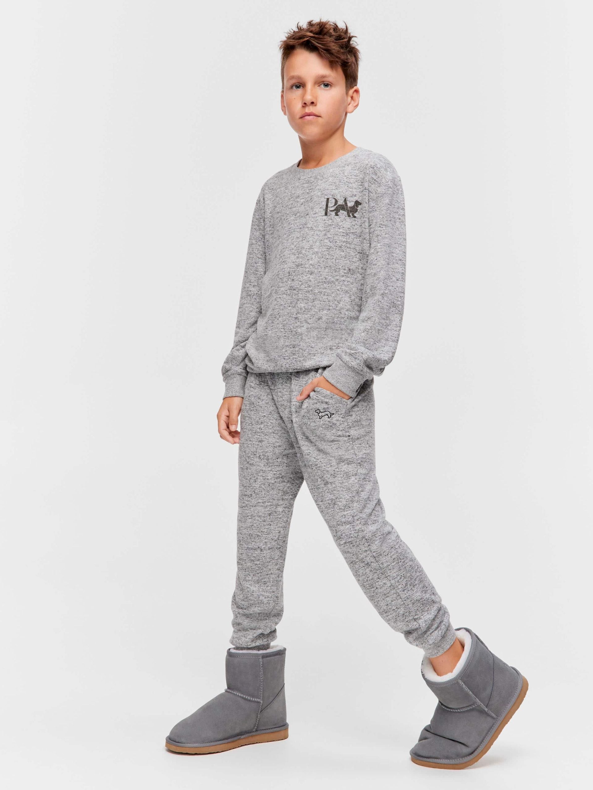 Boys Fuzzy Grey Pj Set grey image 1