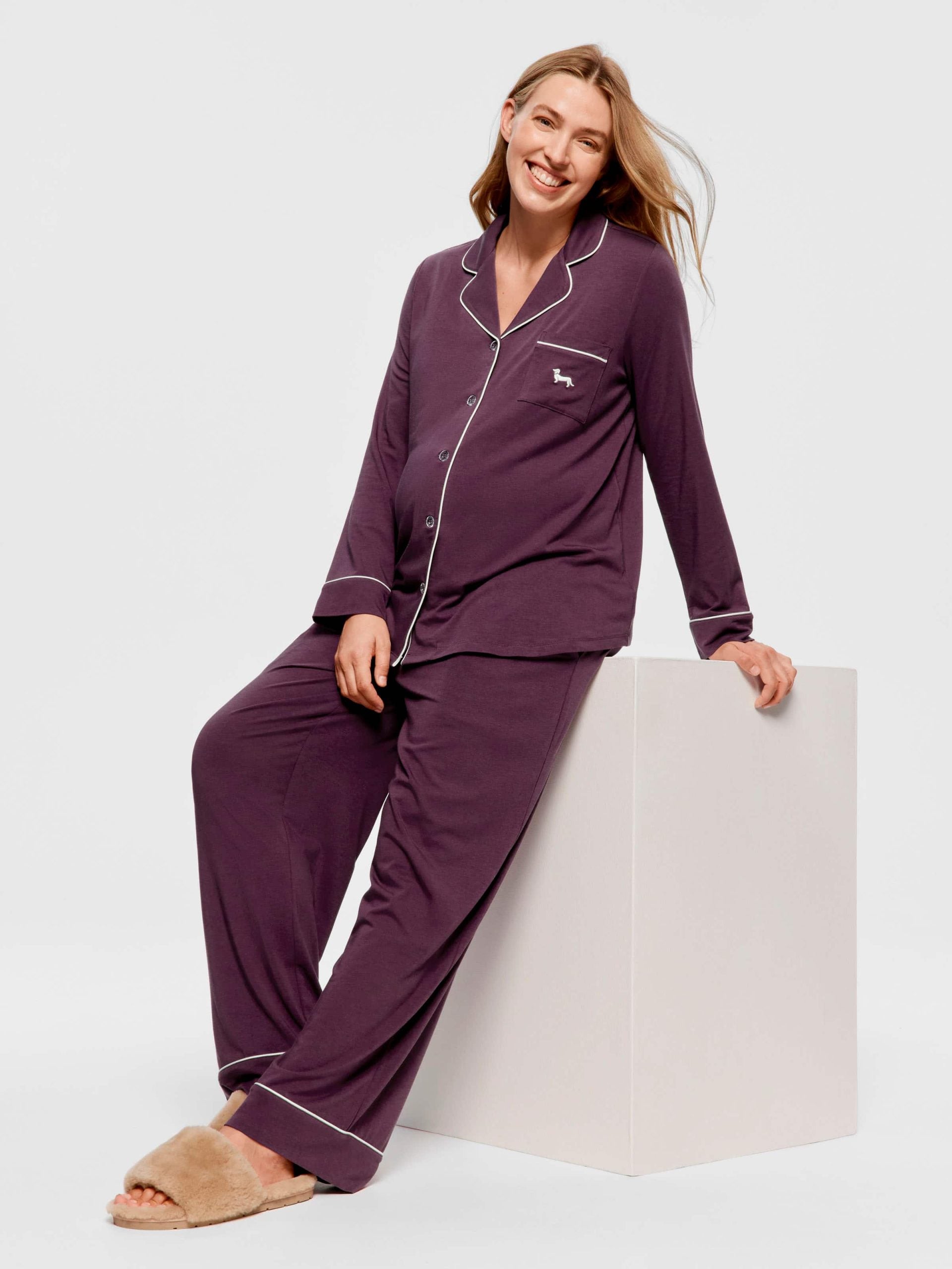 Maternity Grape Comfy Over The Bump Long Sleeve Pj Set grape image 3