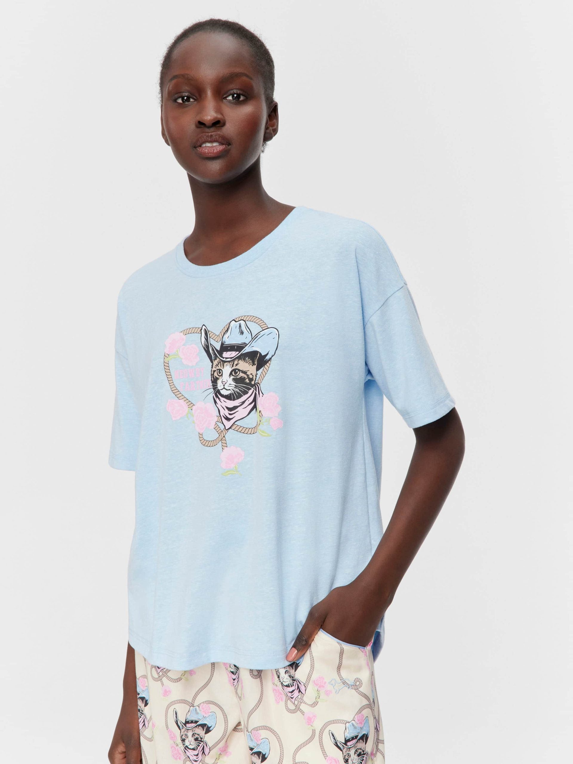 Cowboy Kitty Oversized Tee Pale Blue image 1