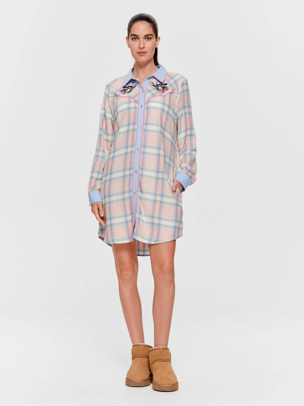 Cowboy Kitty Long Sleeve Flannelette Nightshirt Multi image 2