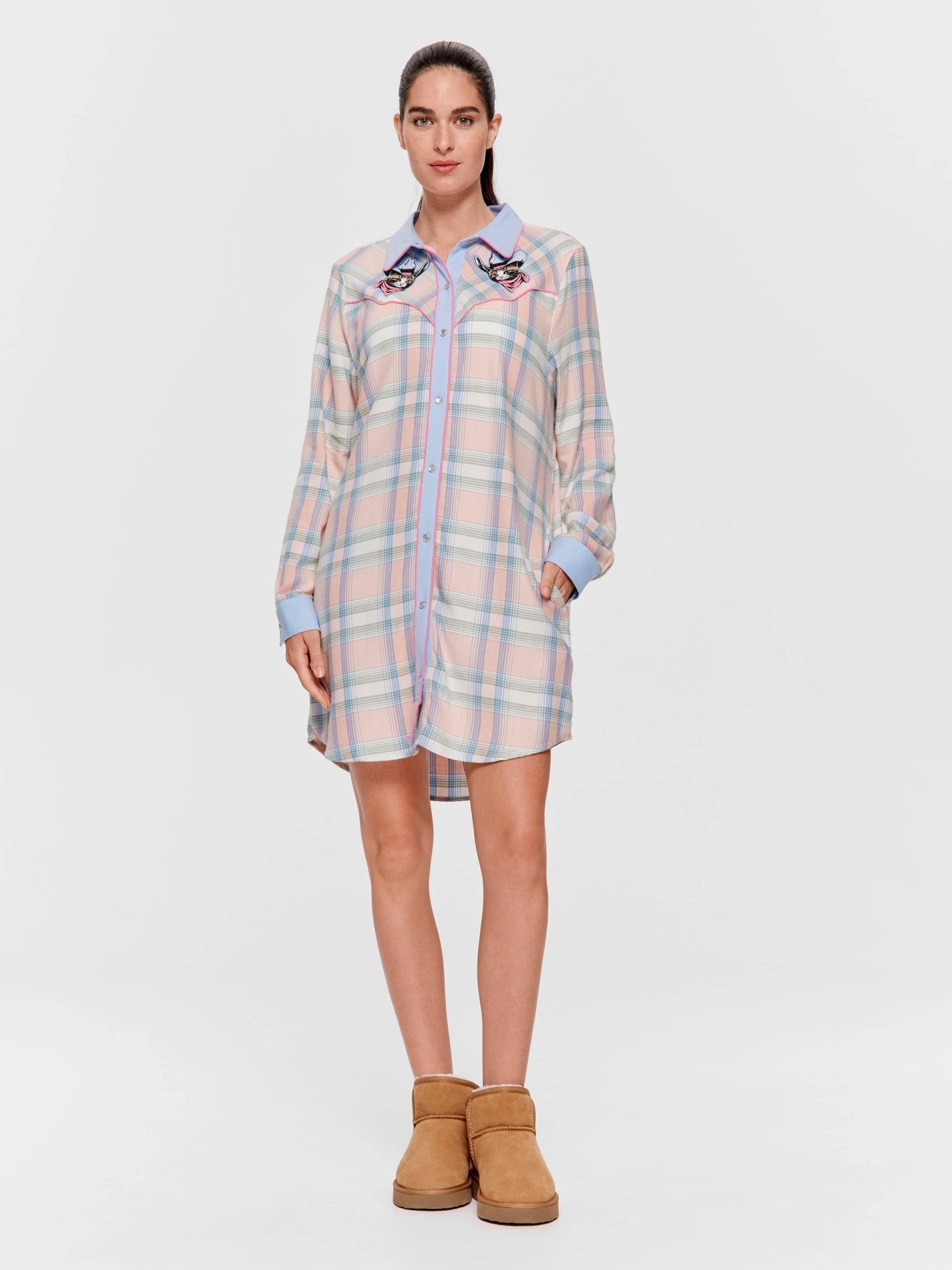 Cowboy Kitty Long Sleeve Flannelette Nightshirt Multi image 2