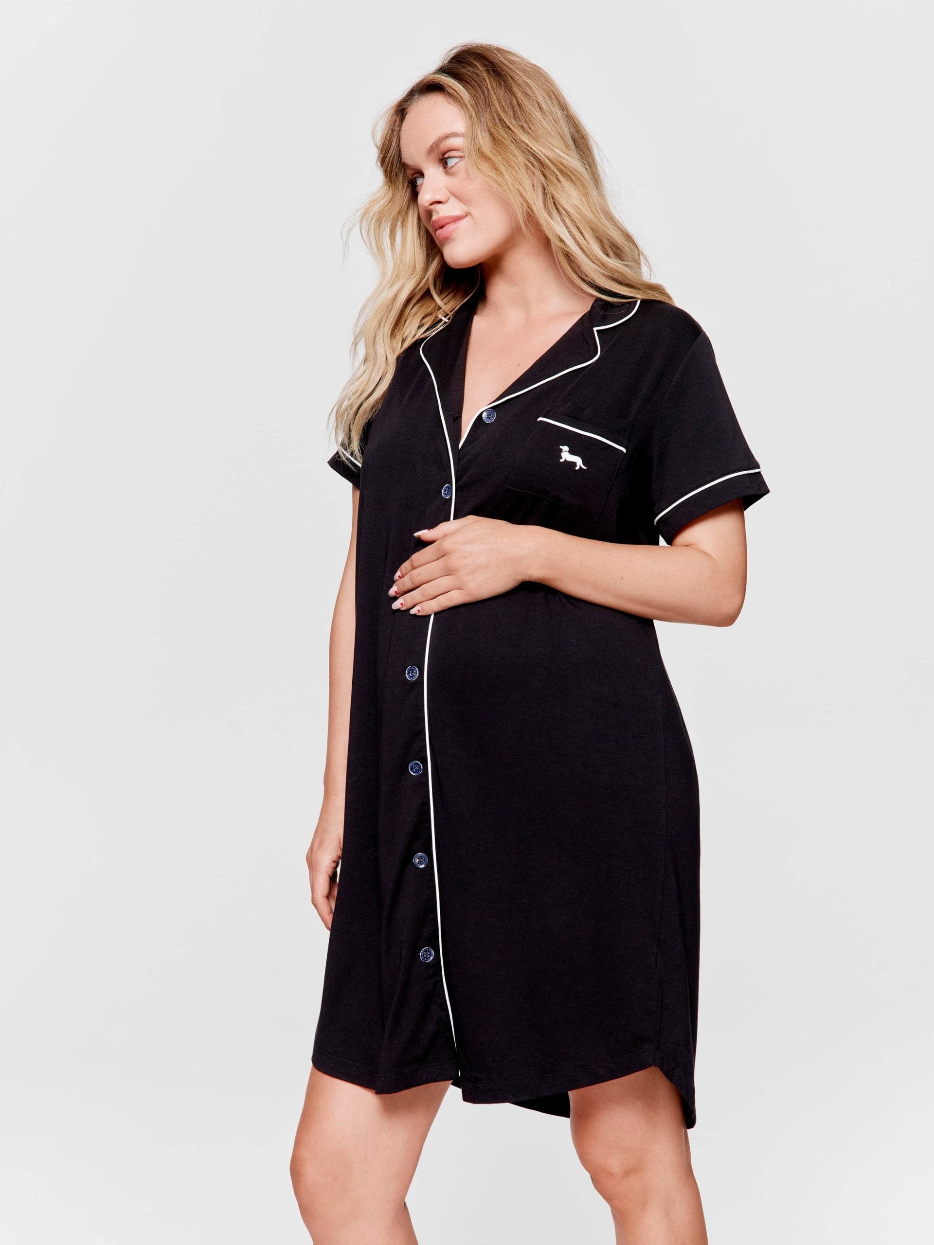 Maternity Black Short Sleeve Nightshirt black image 2