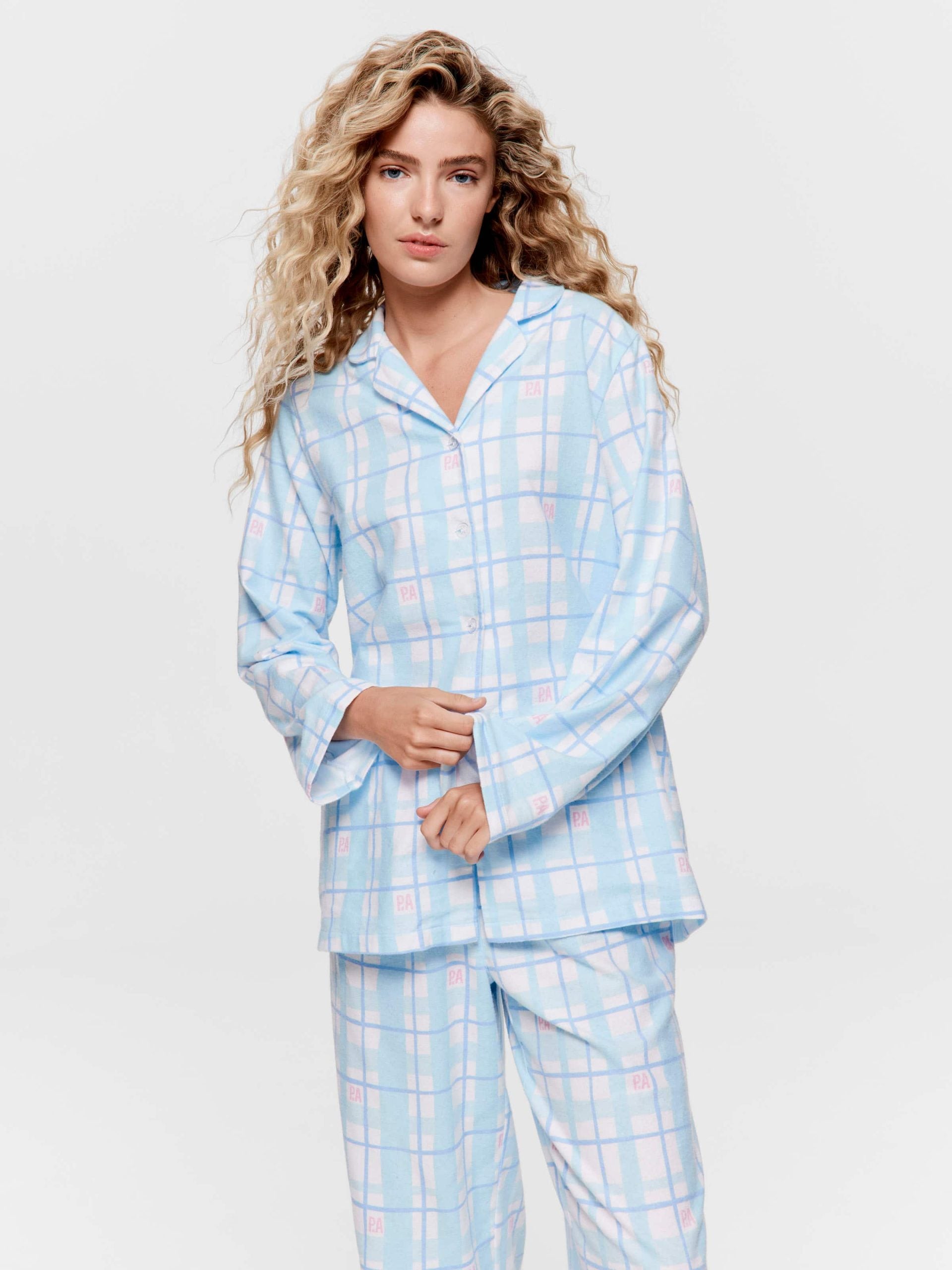 Blue Windowpane Check Classic Flannelette Pj Set multi image 3
